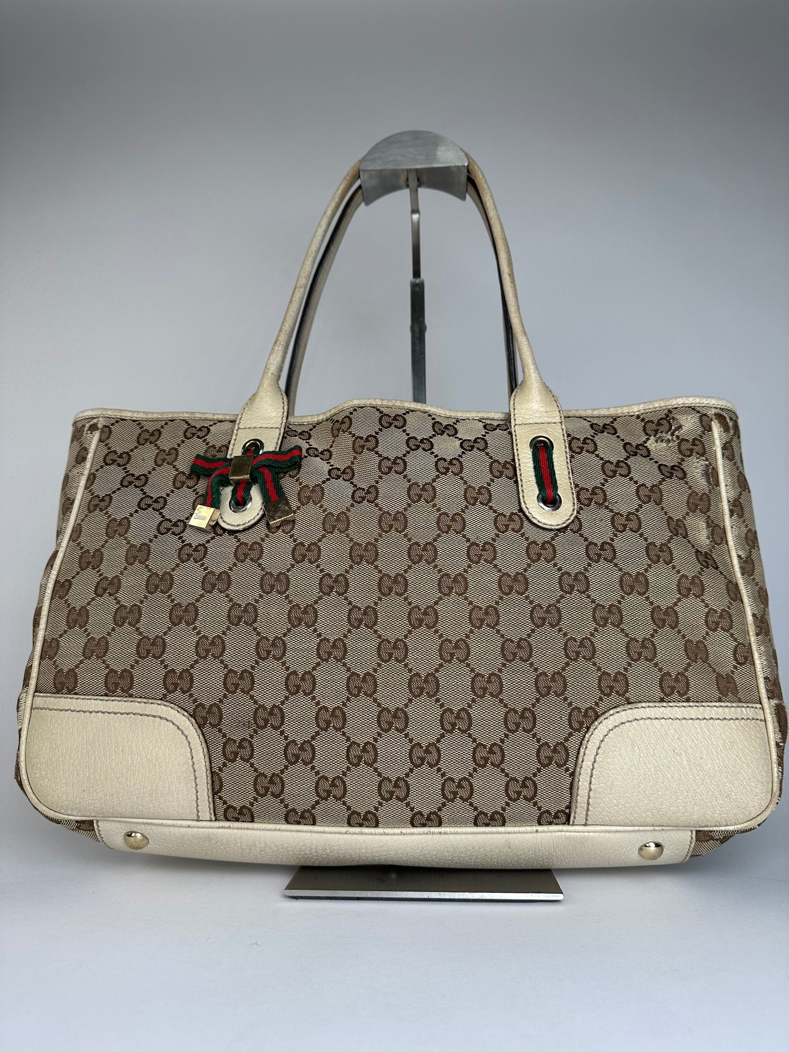 Gucci Vintage Monogram Canvas Leather Handbag Beige Brown Size ONE SIZE - 14 Thumbnail