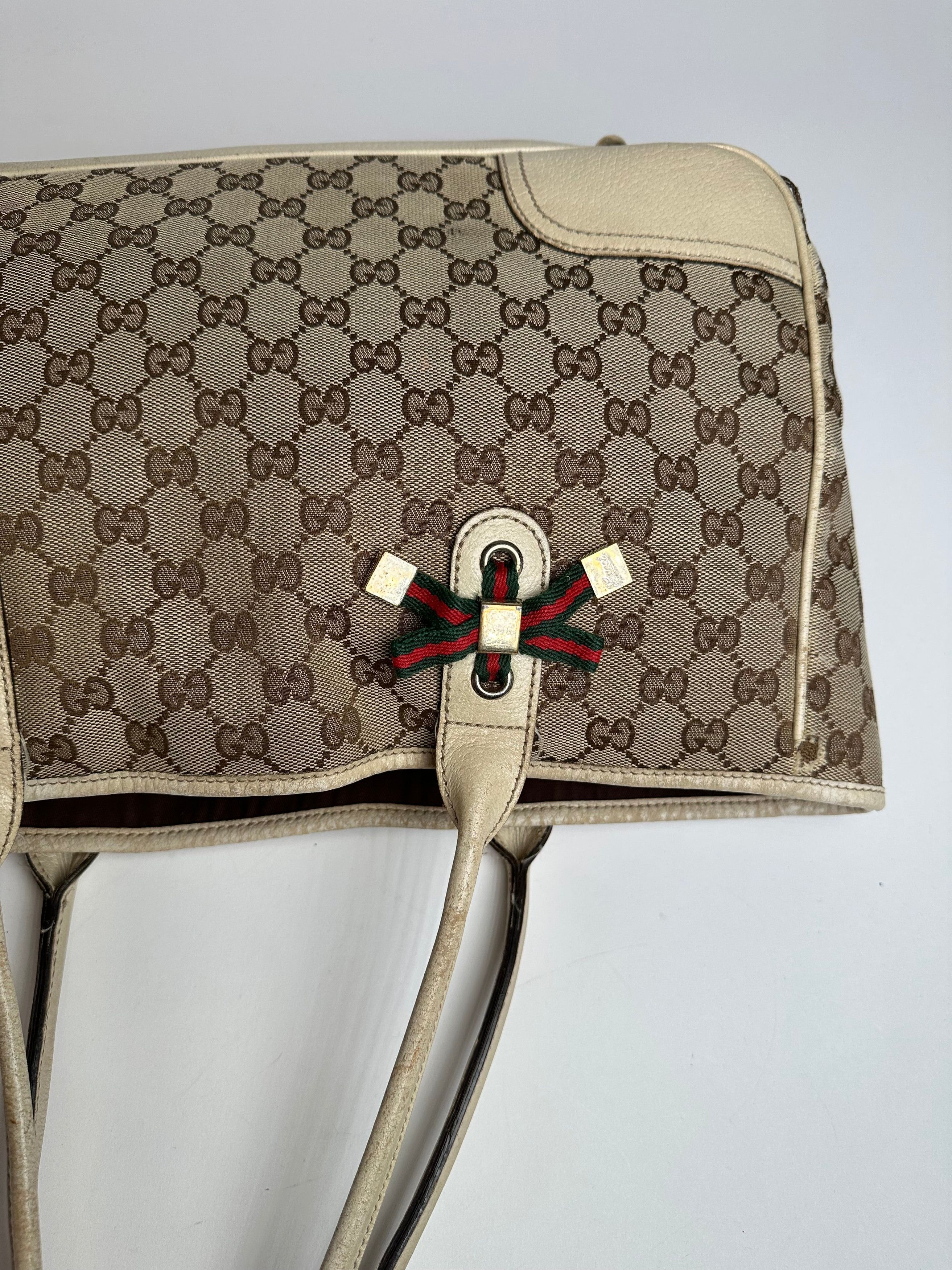 Gucci Vintage Monogram Canvas Leather Handbag Beige Brown Size ONE SIZE - 8 Thumbnail