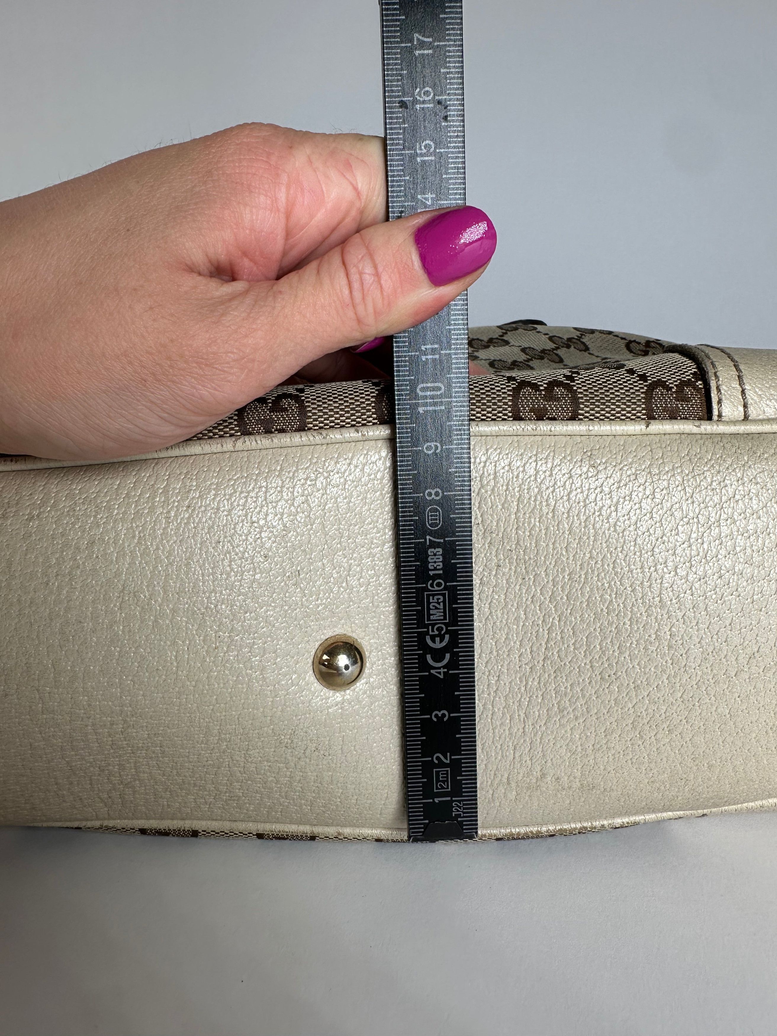 Gucci Vintage Monogram Canvas Leather Handbag Beige Brown Size ONE SIZE - 12 Thumbnail