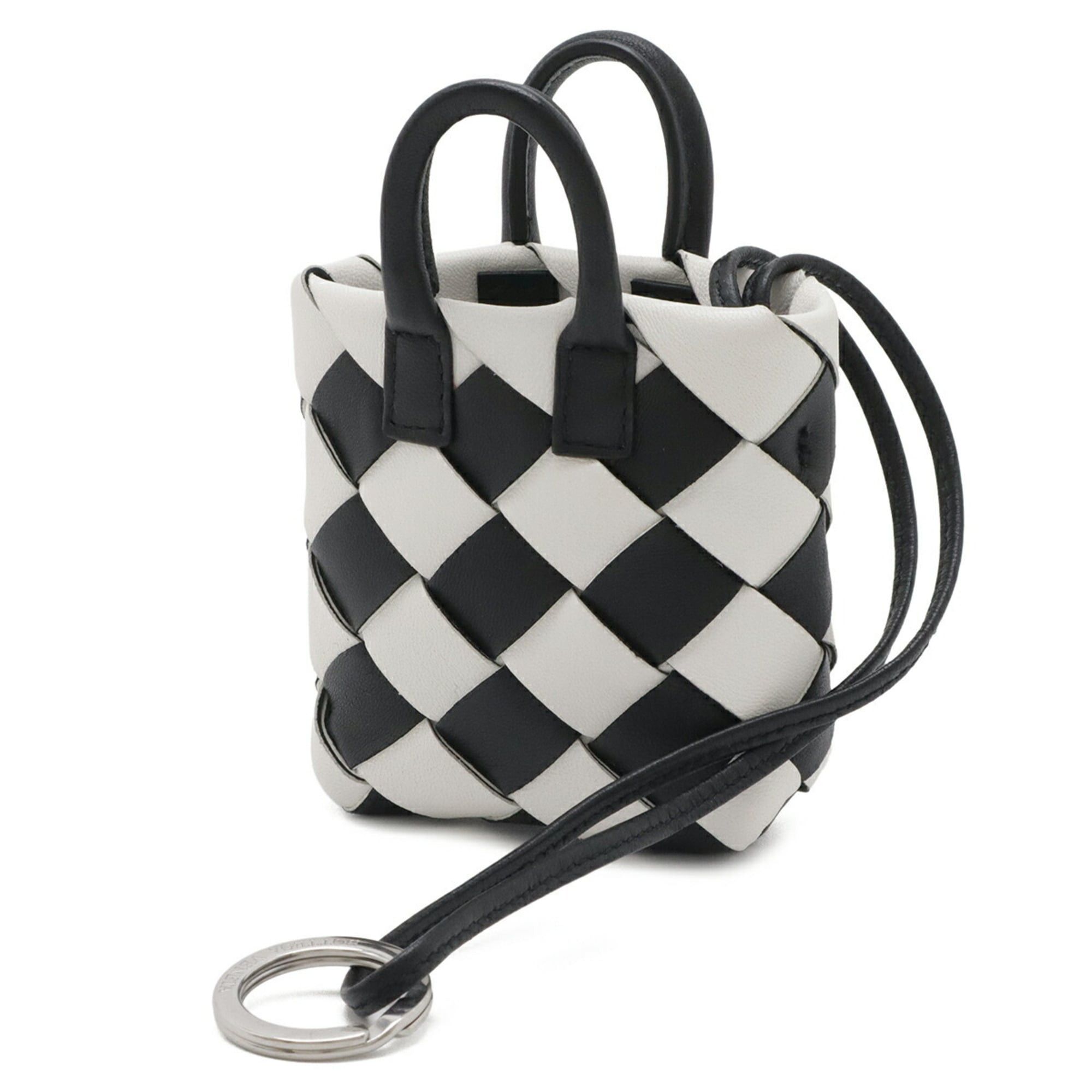 Bottega Veneta BOTTEGA VENETA Intrecciato Accessory Bag Charm Keychain Mini Pouch Leather White Black 577779 Size ONE SIZE - 3 Thumbnail