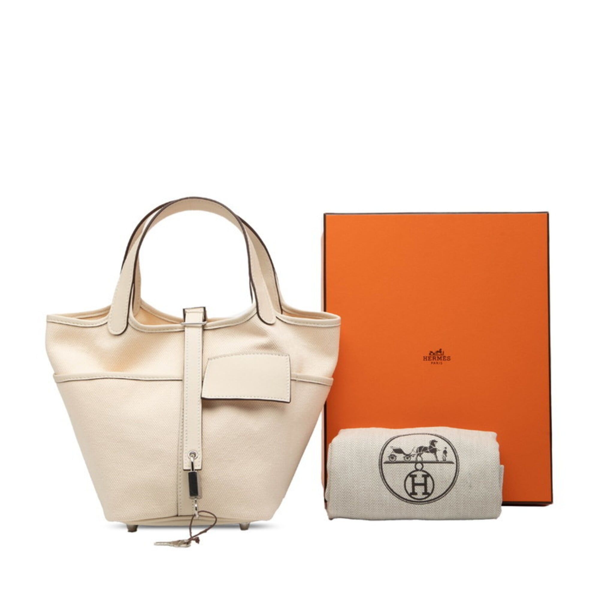 Hermes Hermes Picotin Lock PM Cargo Handbag, Nata White, Veau Swift Leather, Toile H, Women's. Size ONE SIZE - 7 Thumbnail