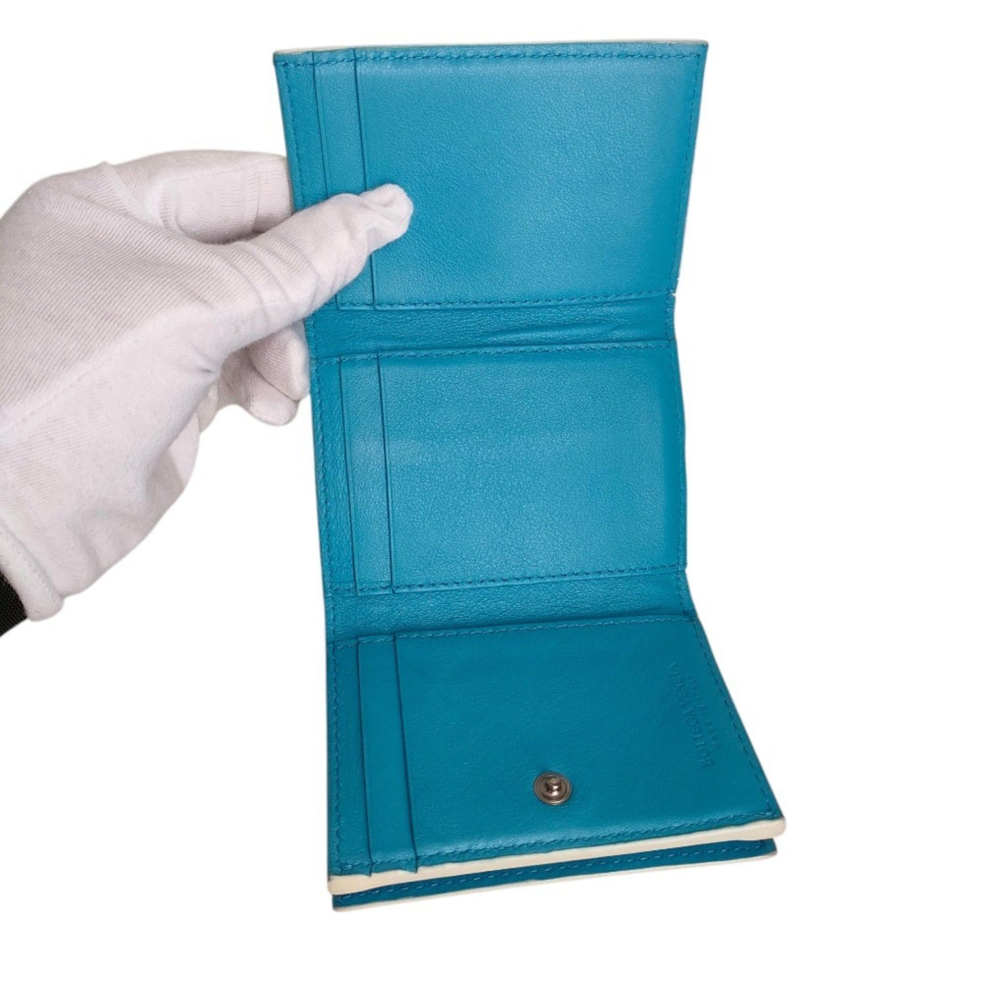 Bottega Veneta BOTTEGA VENETA Intrecciato Tiny Tri-fold Wallet Compact White Blue Men's Women's Size ONE SIZE - 7 Thumbnail