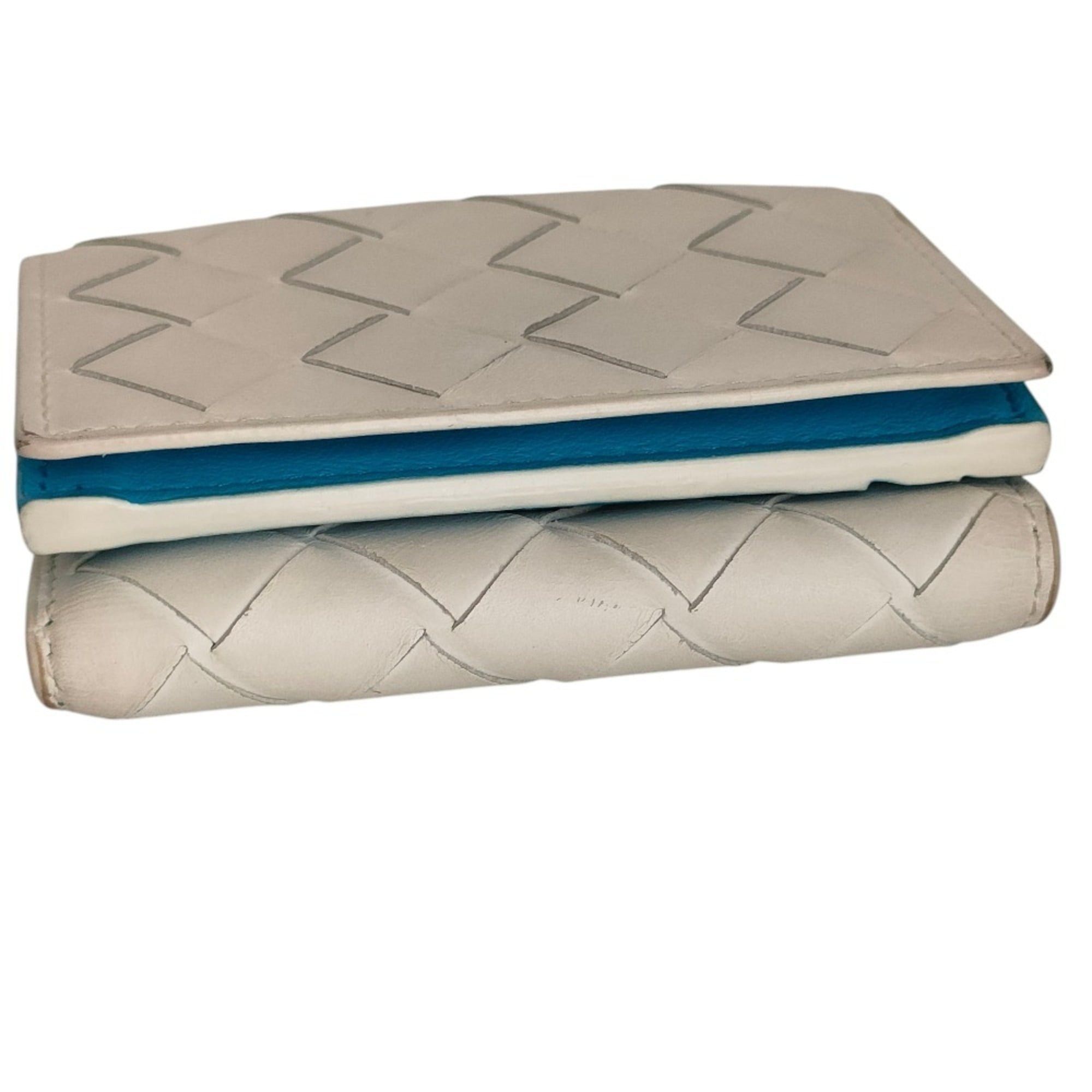 Bottega Veneta BOTTEGA VENETA Intrecciato Tiny Tri-fold Wallet Compact White Blue Men's Women's Size ONE SIZE - 6 Thumbnail