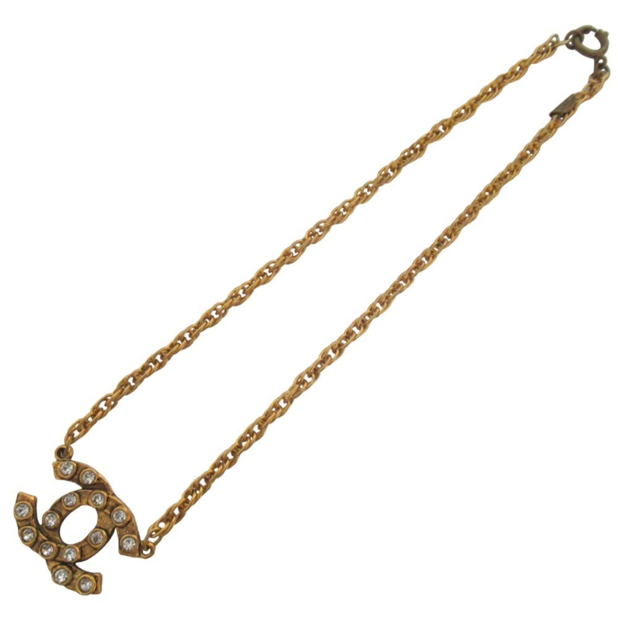 Chanel CHANEL Coco Mark Rhinestone Chain Necklace, GP Gold Color, Women's Size ONE SIZE - 3 Thumbnail