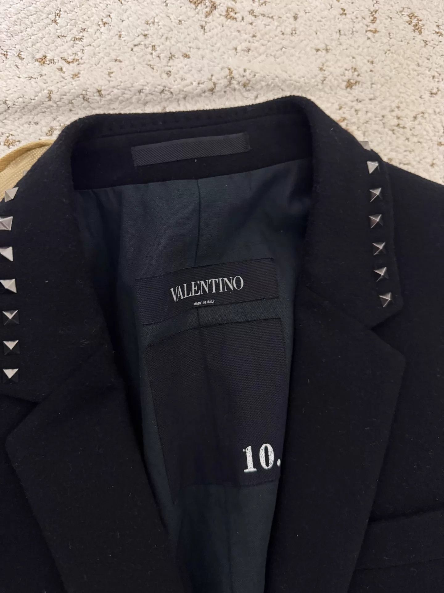 Valentino Black Long Coat with Studded Collar - Size L Size US L / EU 52-54 / 3 - 2 Thumbnail