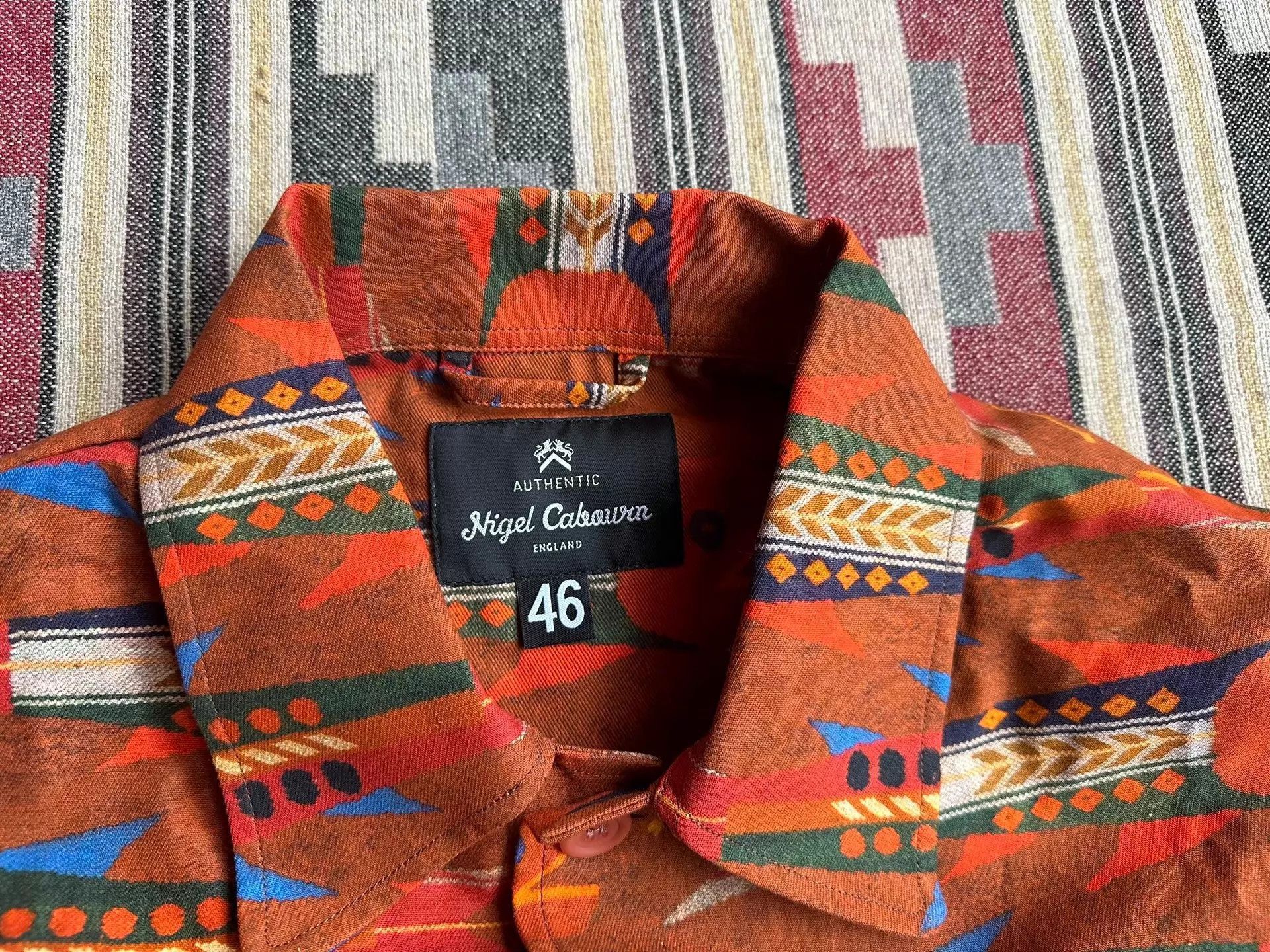 Nigel Cabourn Orange Printed Long Sleeve Button-Up Shirt Size US S / EU 44-46 / 1 - 3 Thumbnail