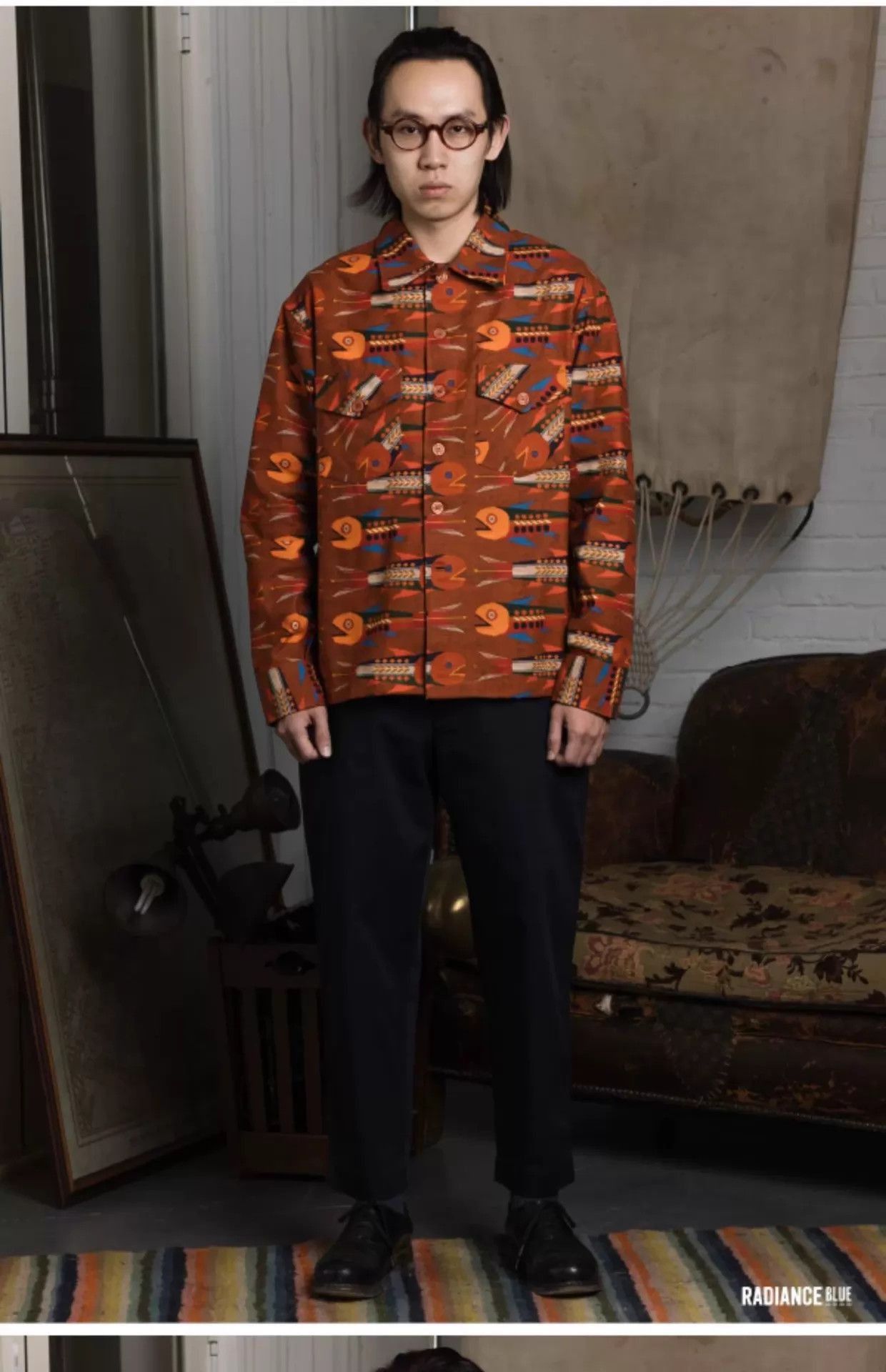 Nigel Cabourn Orange Printed Long Sleeve Button-Up Shirt Size US S / EU 44-46 / 1 - 8 Thumbnail