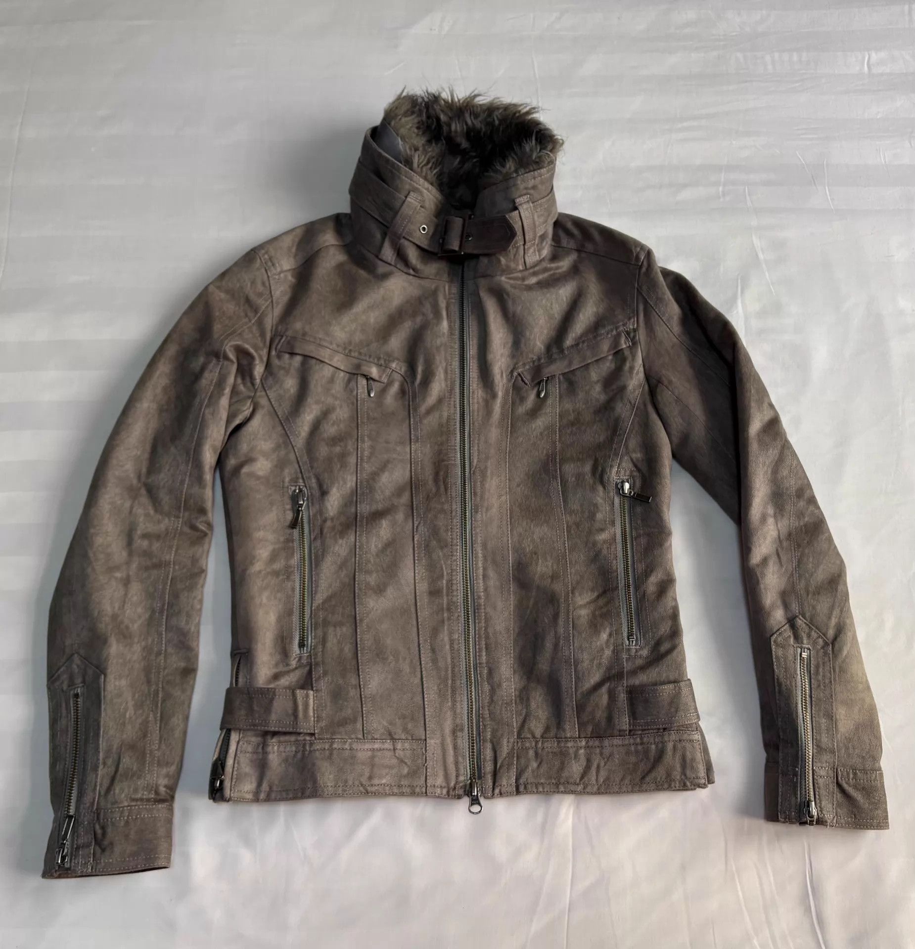 Tornado Mart Brown Leather Jacket with Faux Fur Collar Size US M / EU 48-50 / 2 - 4 Thumbnail