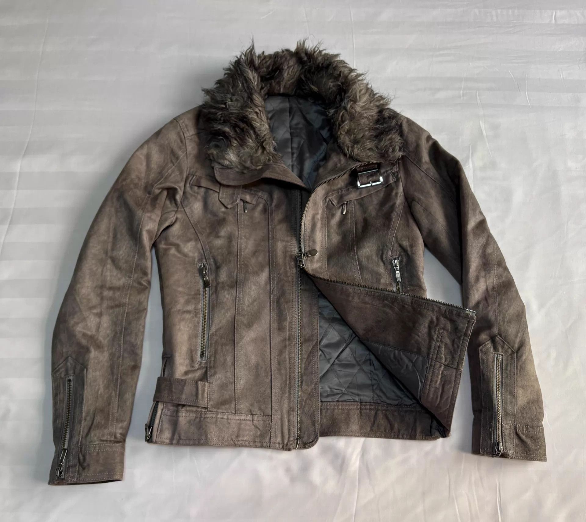 Tornado Mart Brown Leather Jacket with Faux Fur Collar Size US M / EU 48-50 / 2 - 2 Thumbnail
