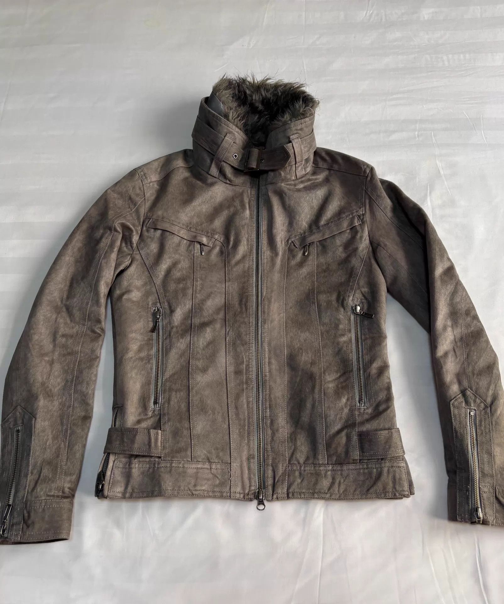 Tornado Mart Brown Leather Jacket with Faux Fur Collar Size US M / EU 48-50 / 2 - 5 Thumbnail