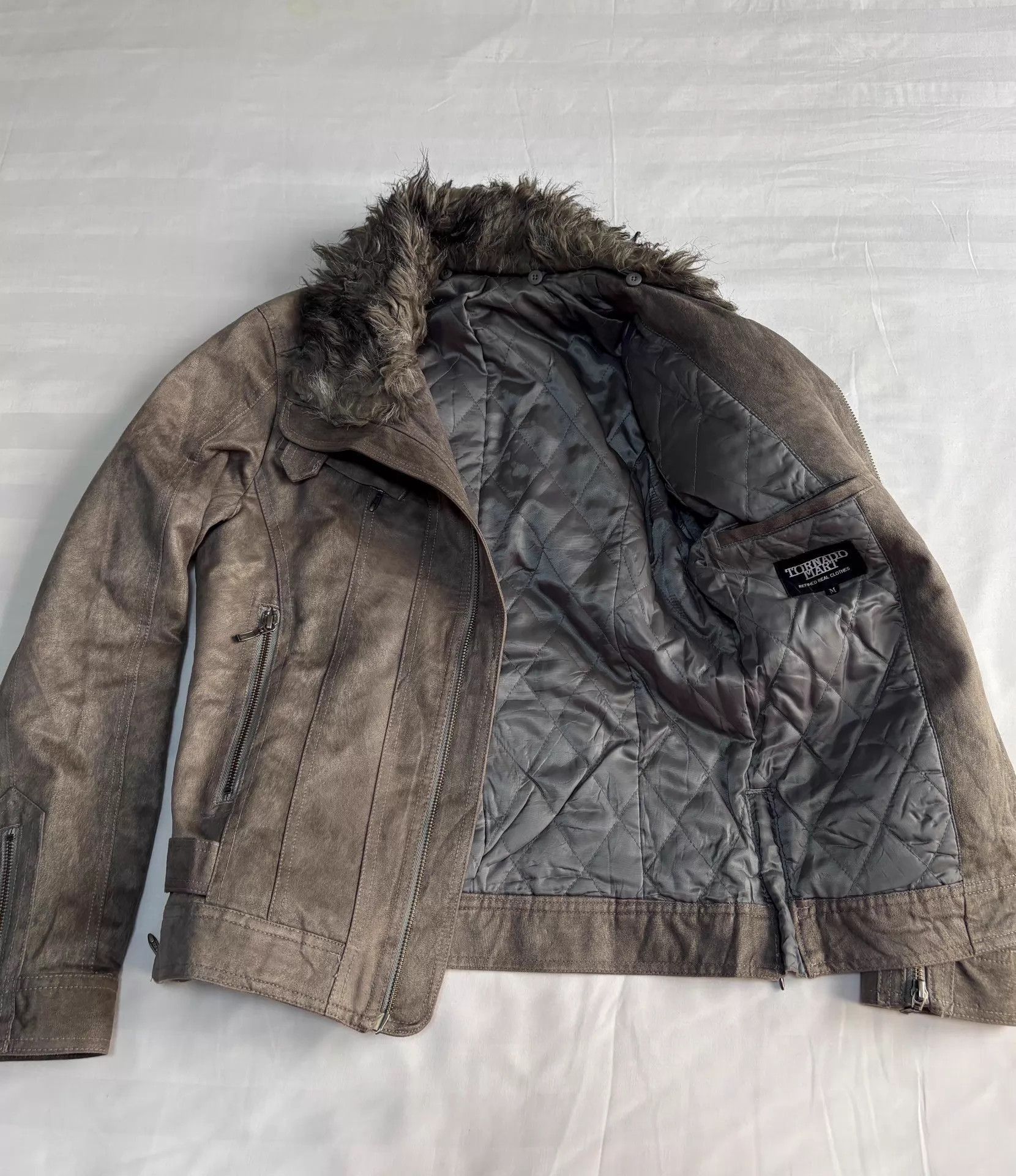 Tornado Mart Brown Leather Jacket with Faux Fur Collar Size US M / EU 48-50 / 2 - 6 Thumbnail