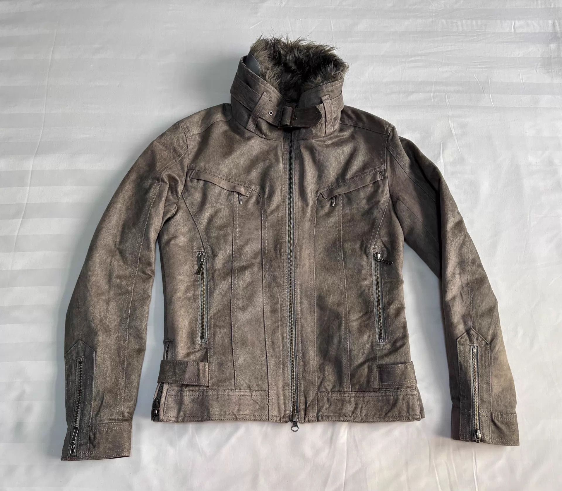 Tornado Mart Brown Leather Jacket with Faux Fur Collar Size US M / EU 48-50 / 2 - 3 Thumbnail