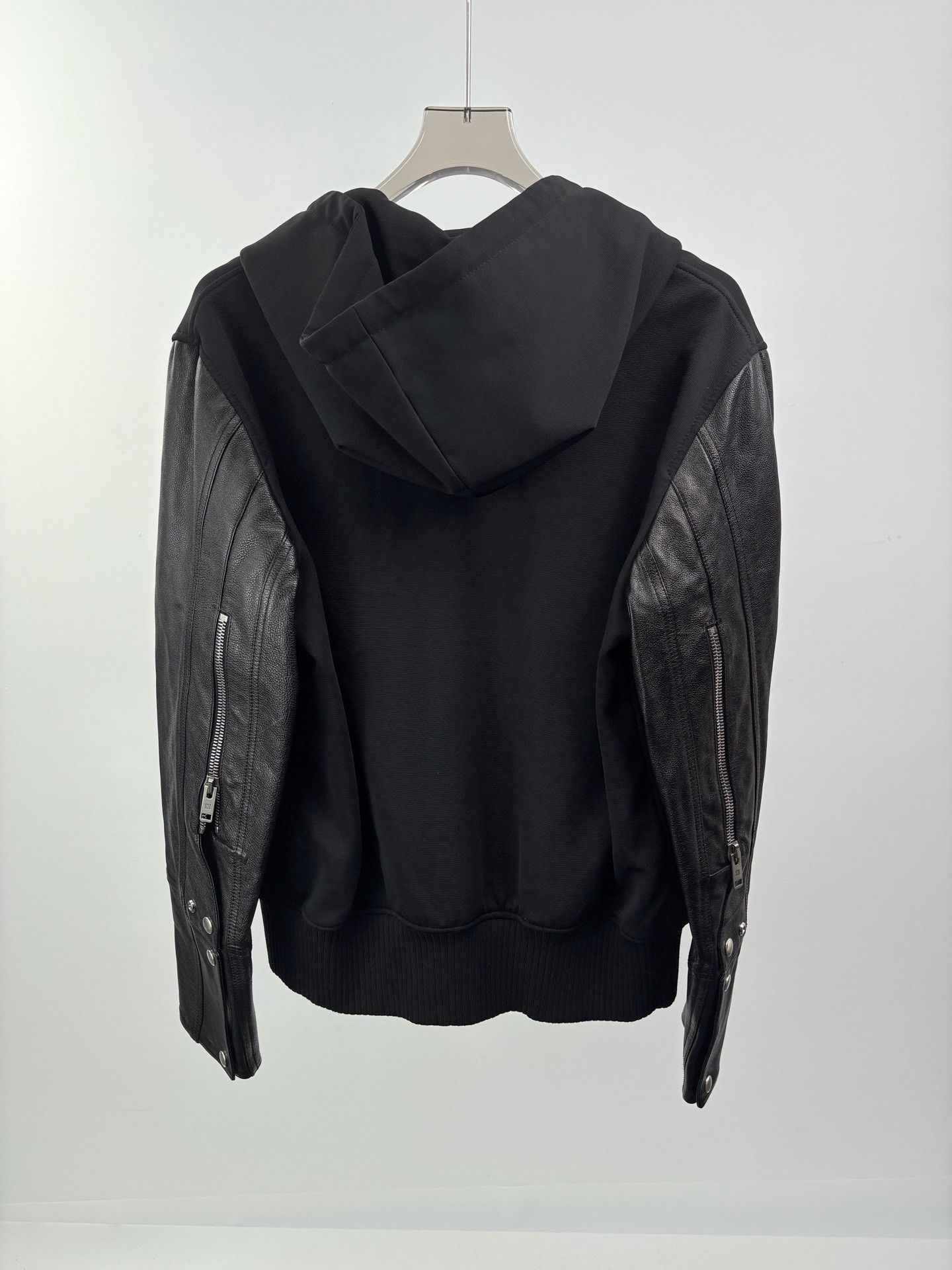 Givenchy Givenchy Black Spliced Leather Sleeve Zip Jacket Size US M / EU 48-50 / 2 - 2 Thumbnail