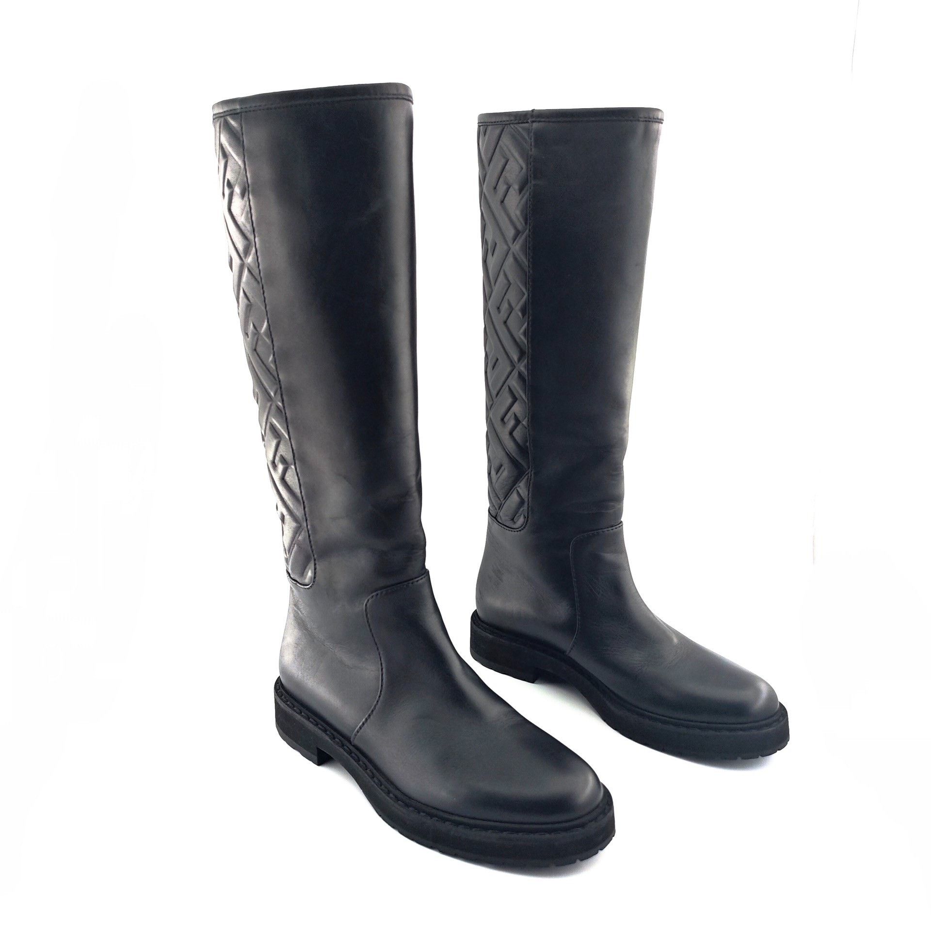 Fendi Fendi Black Knee-High Leather Boots Size US 4.5 / IT 34.5 - 3 Thumbnail