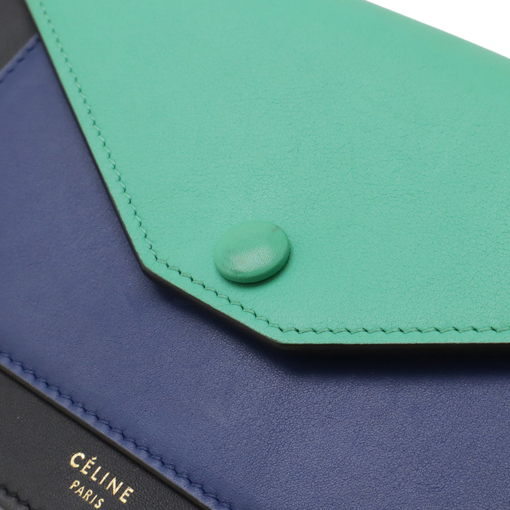 Celine Celine Pocket Large Flap Wallet Chain Shoulder Bag Clutch Leather Black Green Blue Size ONE SIZE - 5 Thumbnail