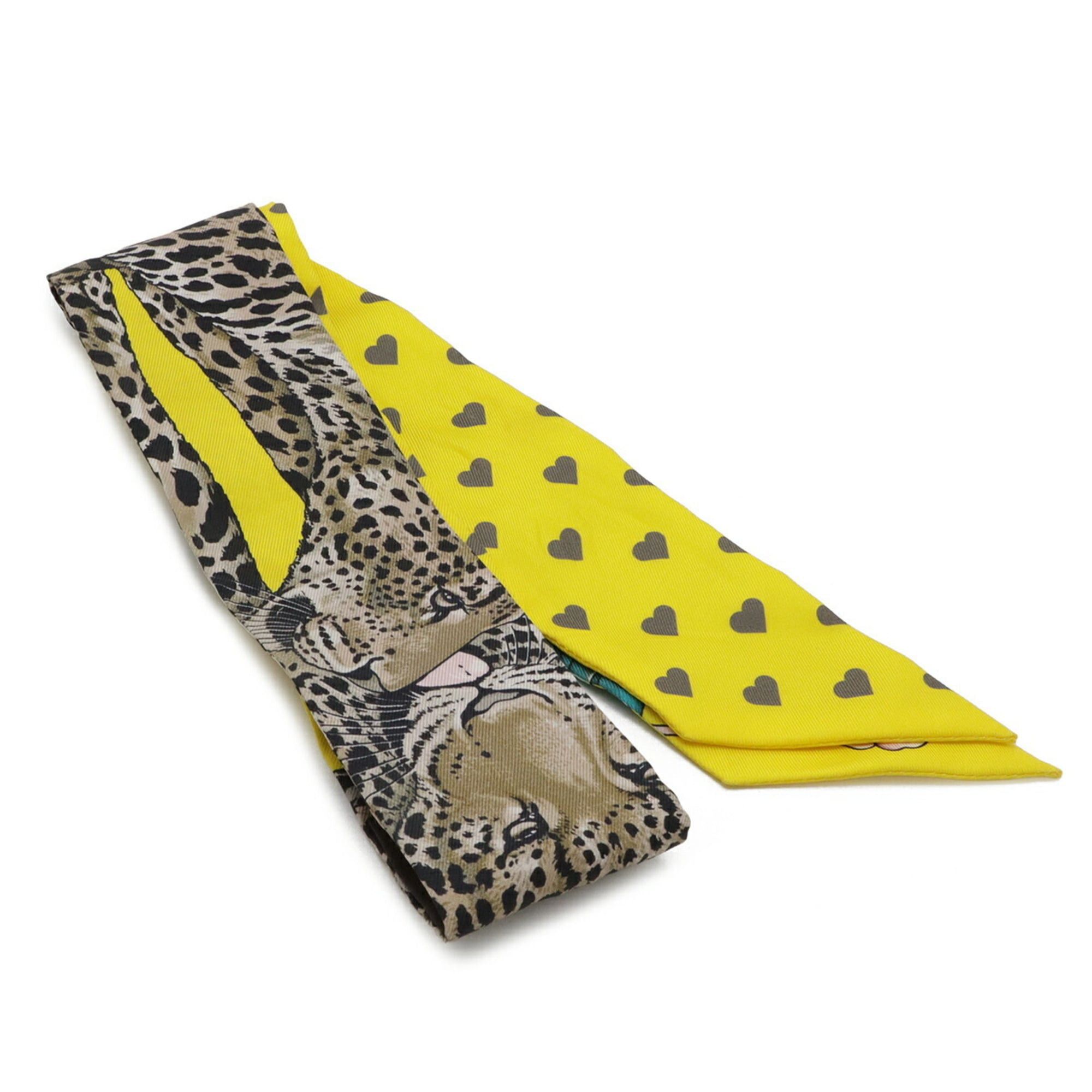Hermes HERMES Twilly Scarf Muffler Handbag Jungle Love Leopard Heart Silk Yellow Size ONE SIZE - 3 Thumbnail
