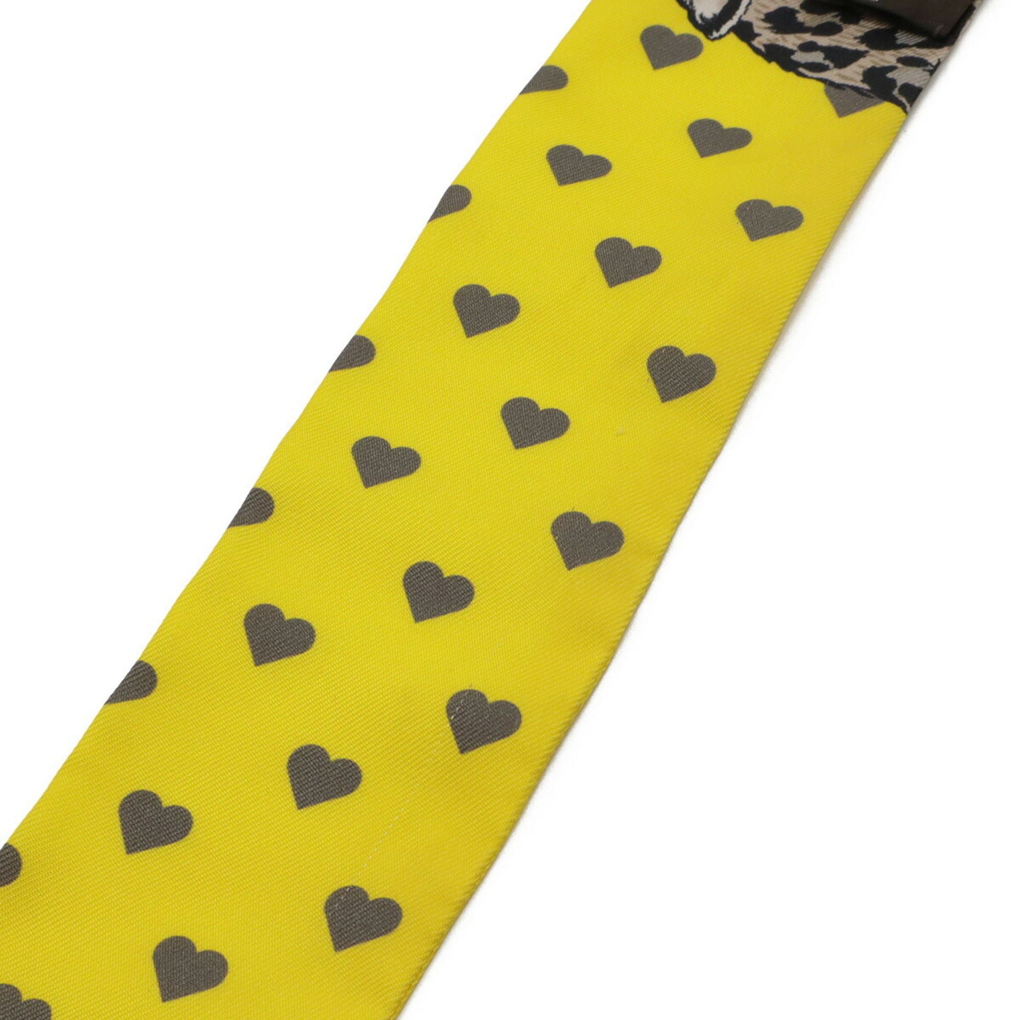 Hermes HERMES Twilly Scarf Muffler Handbag Jungle Love Leopard Heart Silk Yellow Size ONE SIZE - 4 Thumbnail
