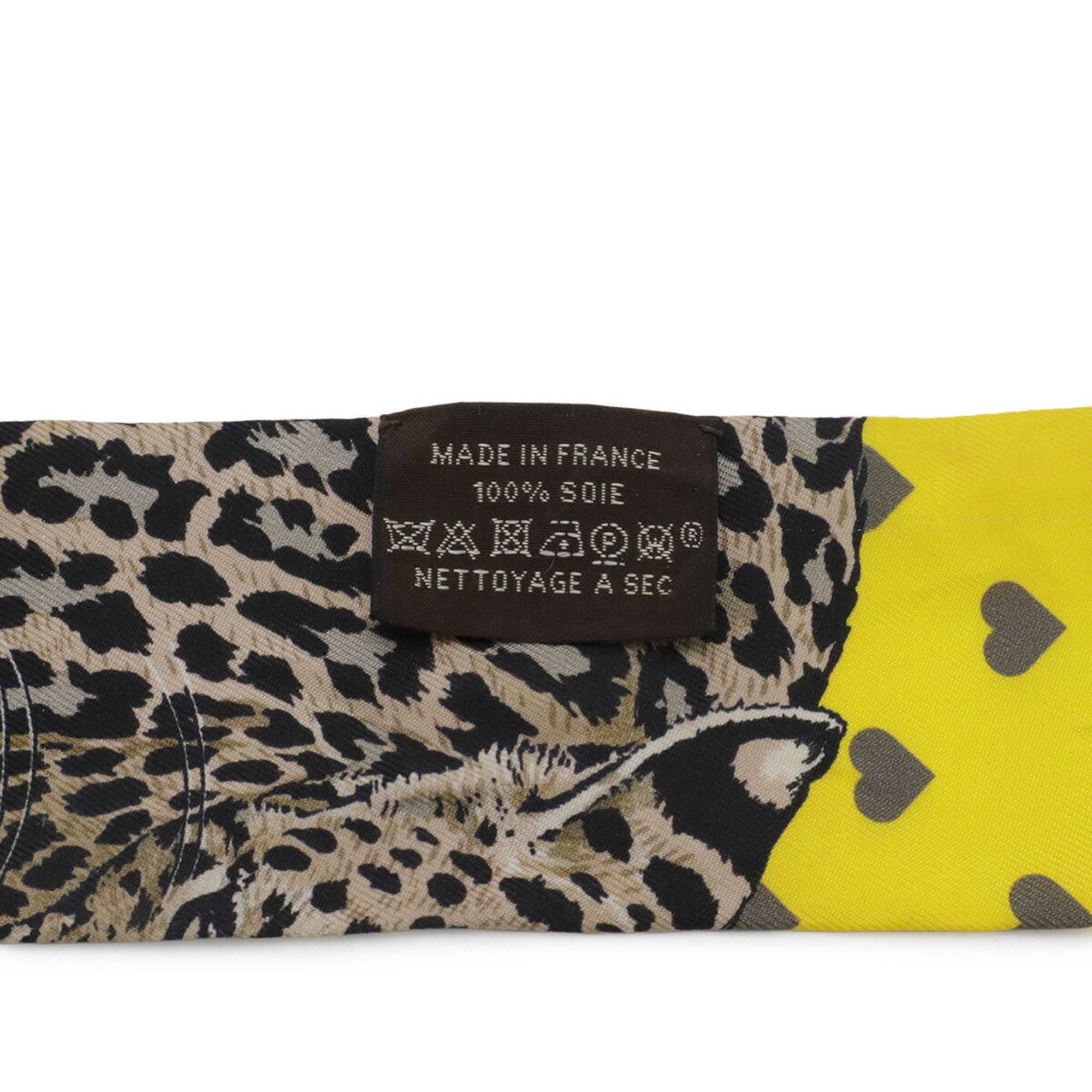 Hermes HERMES Twilly Scarf Muffler Handbag Jungle Love Leopard Heart Silk Yellow Size ONE SIZE - 6 Thumbnail