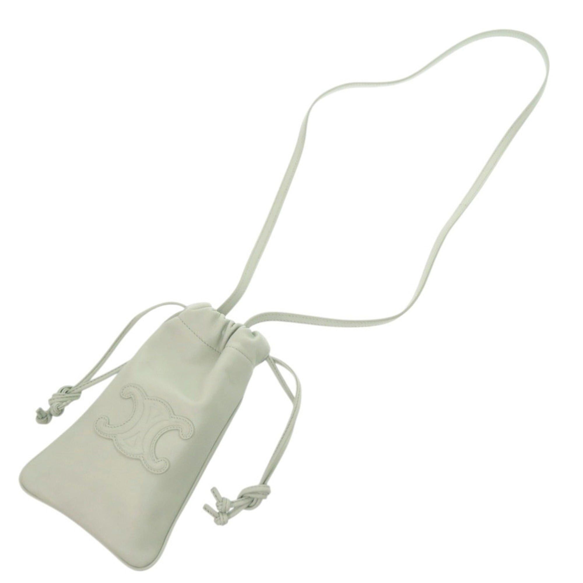 Celine Excellent condition Celine Triomphe drawstring phone pouch, leather, light green shoulder bag, green, 1701CELINE Size ONE SIZE - 5 Thumbnail