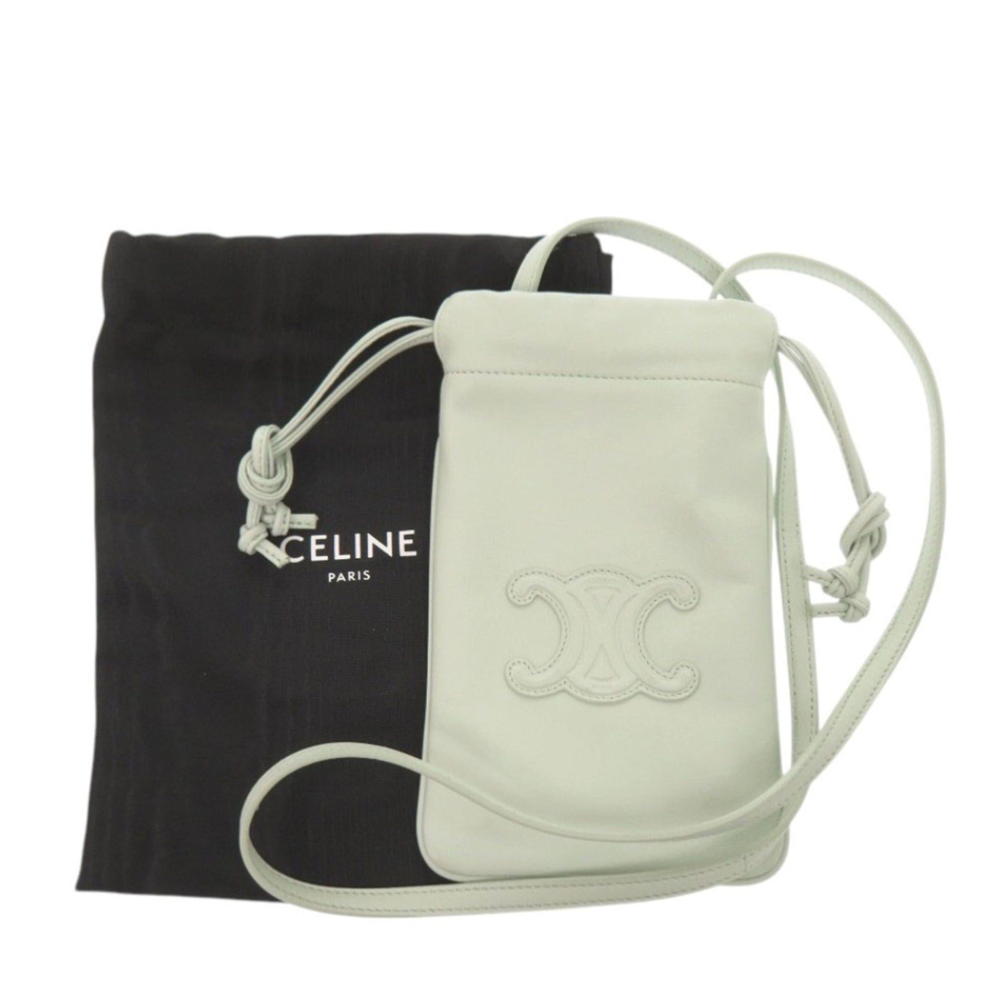 Celine Excellent condition Celine Triomphe drawstring phone pouch, leather, light green shoulder bag, green, 1701CELINE Size ONE SIZE - 2 Thumbnail