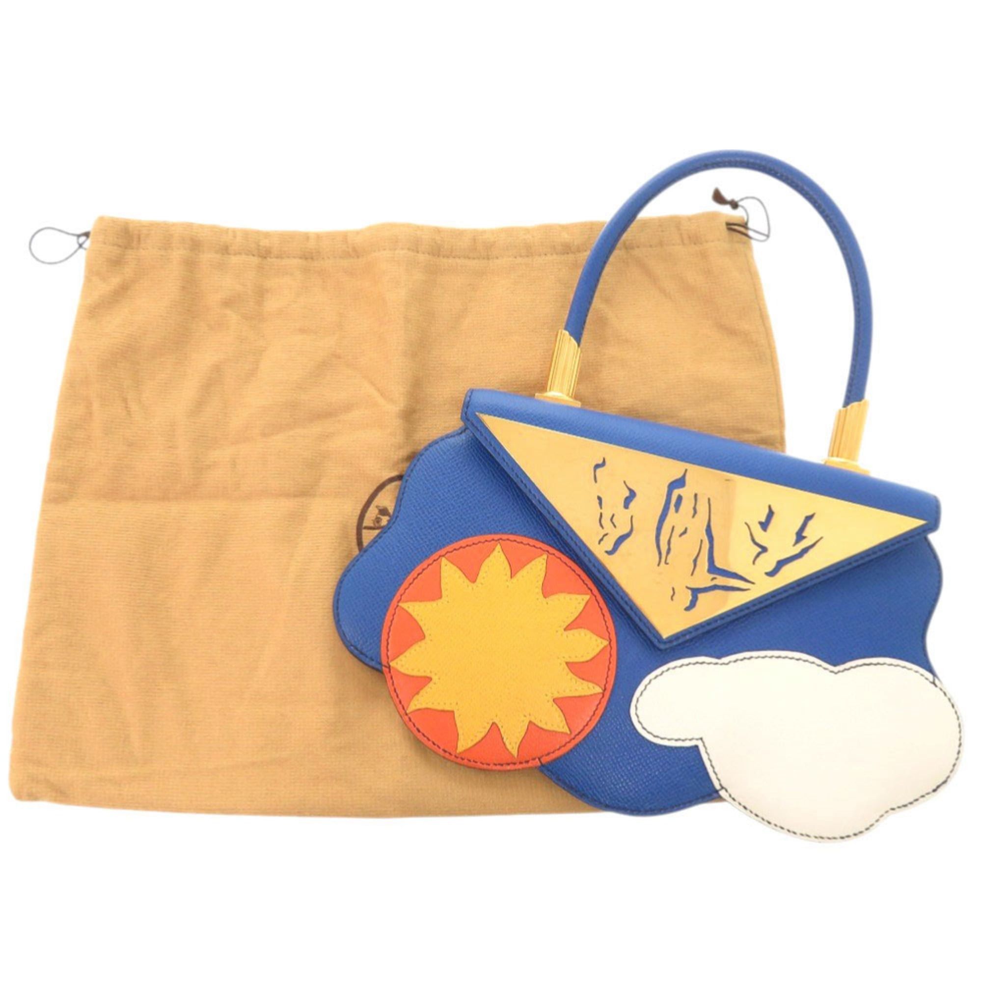 Hermes Hermes 1994 Limited Edition Sun and Clouds Courchevel Leather Blue France Gold Hardware 〇X Stamp (Made in 1994) Handbag 1102HERMES Size ONE SIZE - 2 Thumbnail