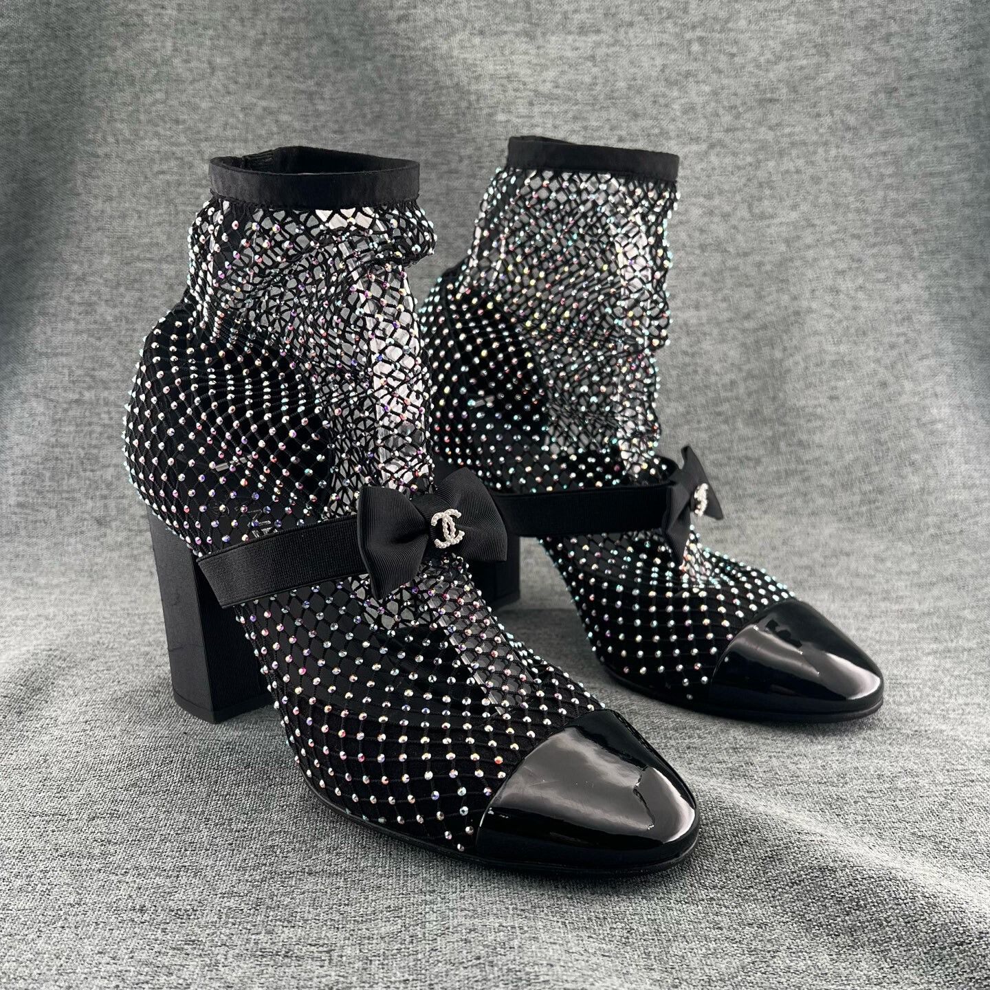 Chanel Chanel Fishnet Rhinestone Block Heel Boots Size US 7.5 / IT 37.5 - 3 Thumbnail