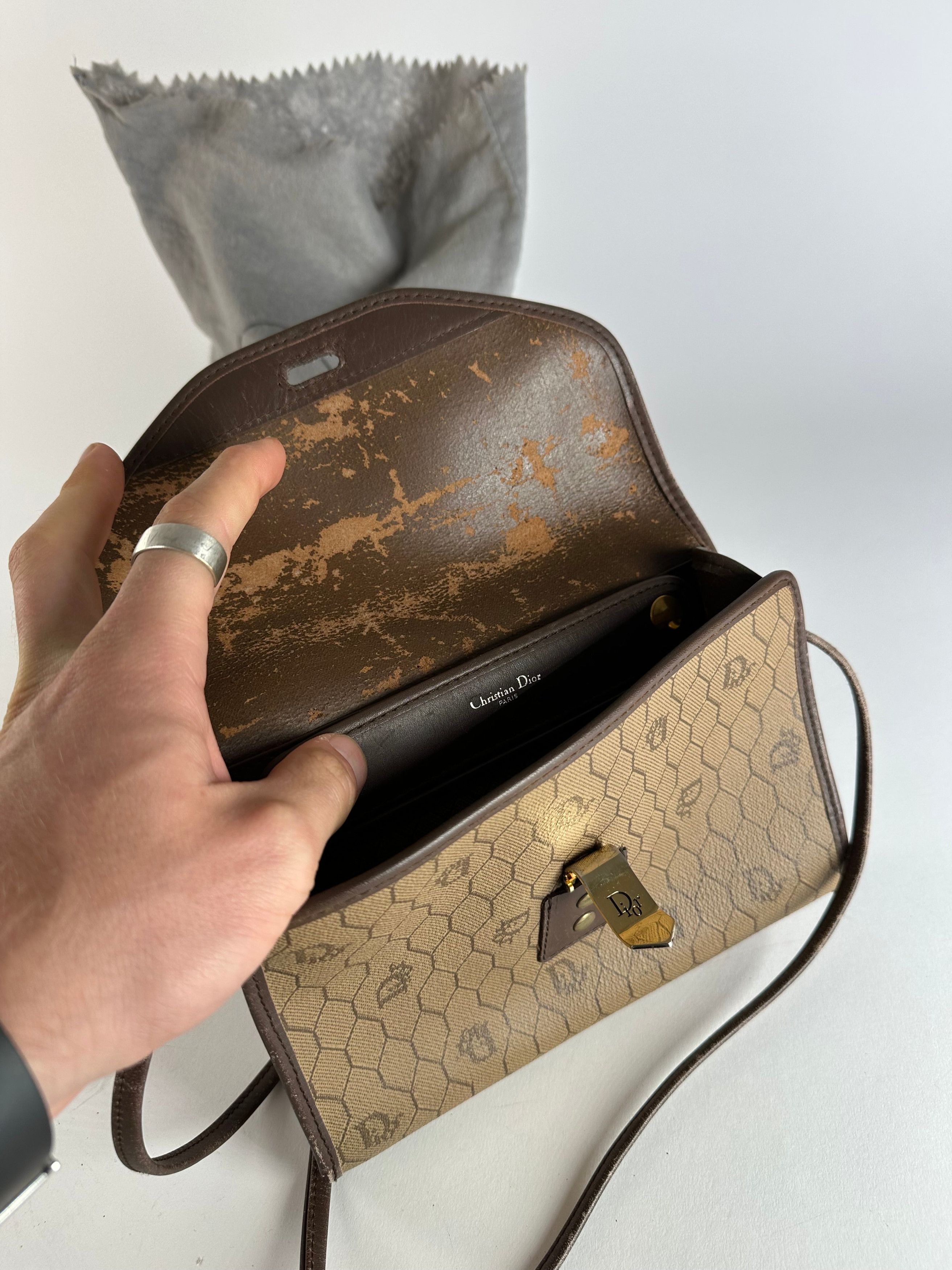 Dior Vintage Leather Shoulder Bag Beige Brown Size ONE SIZE - 3 Thumbnail
