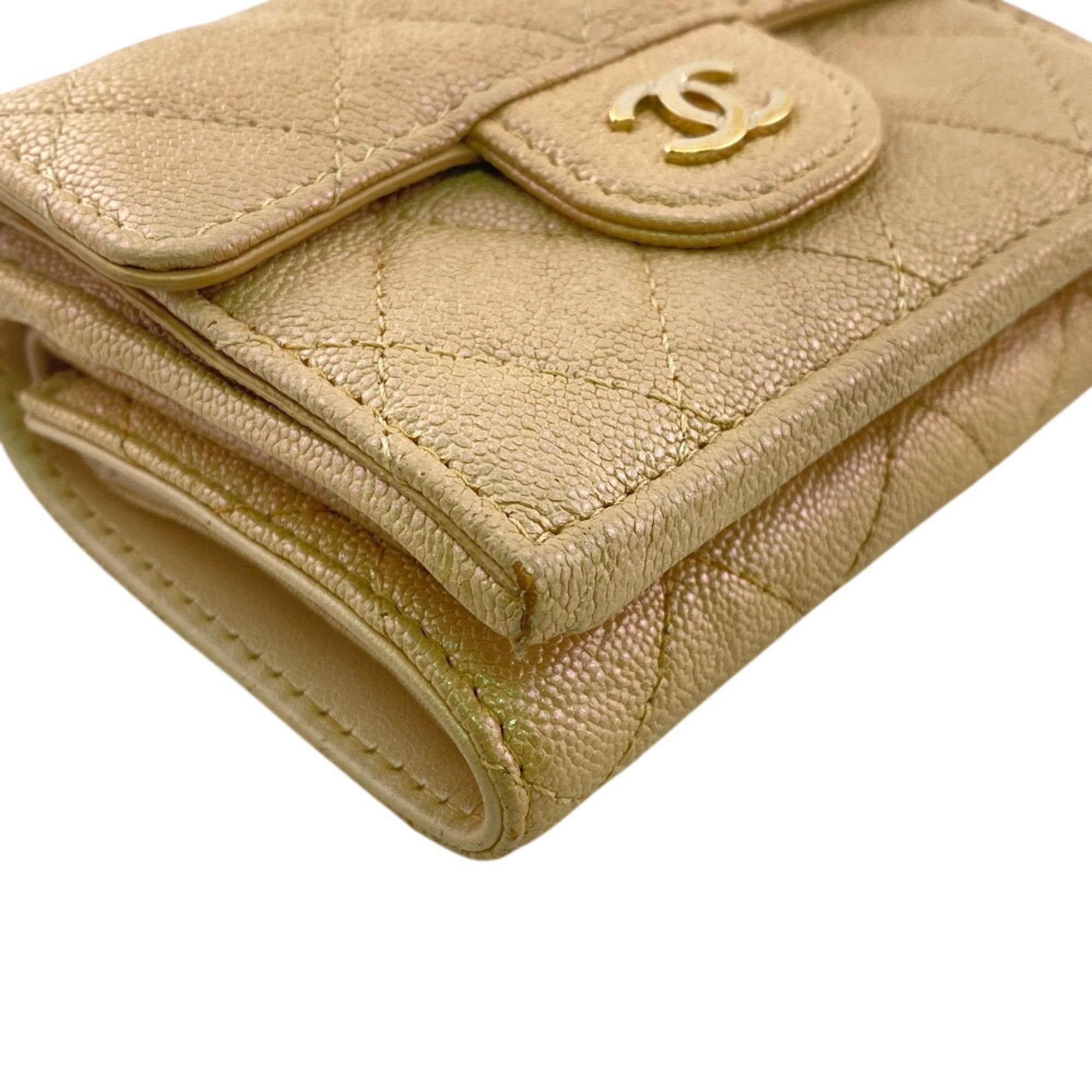 Chanel CHANEL Compact Wallet Matelassé Caviar Leather Tri-fold Beige Size ONE SIZE - 3 Thumbnail