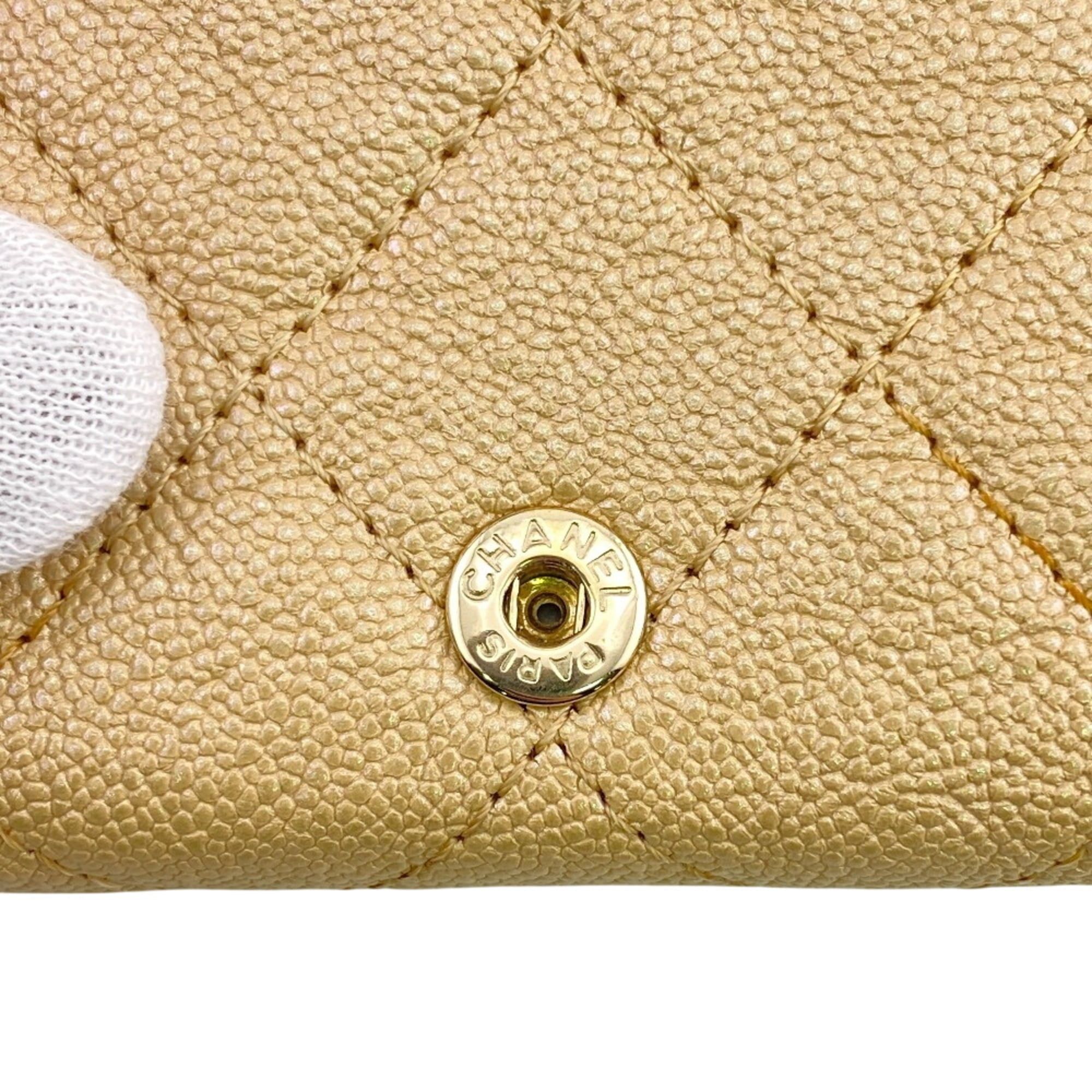Chanel CHANEL Compact Wallet Matelassé Caviar Leather Tri-fold Beige Size ONE SIZE - 9 Thumbnail