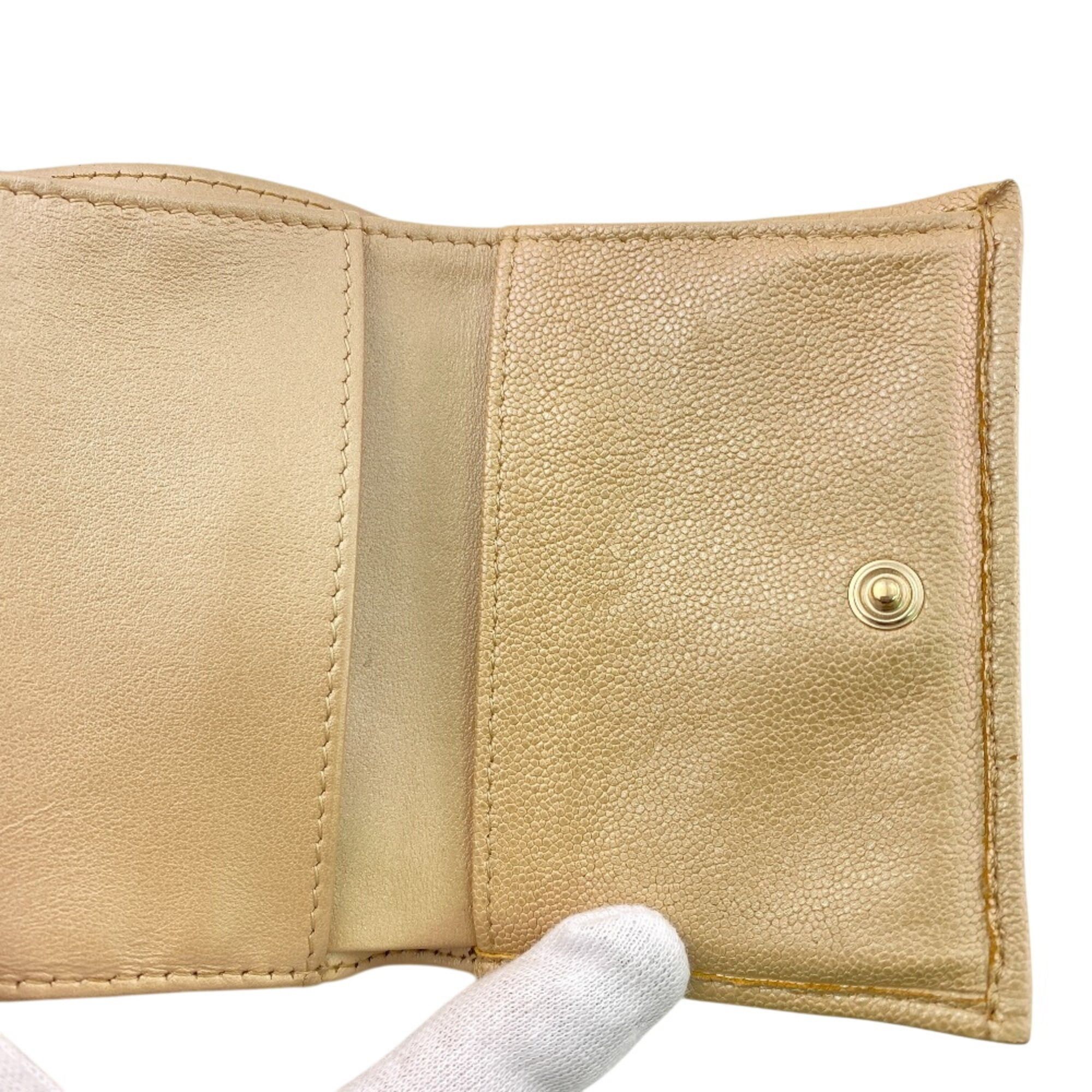 Chanel CHANEL Compact Wallet Matelassé Caviar Leather Tri-fold Beige Size ONE SIZE - 11 Thumbnail