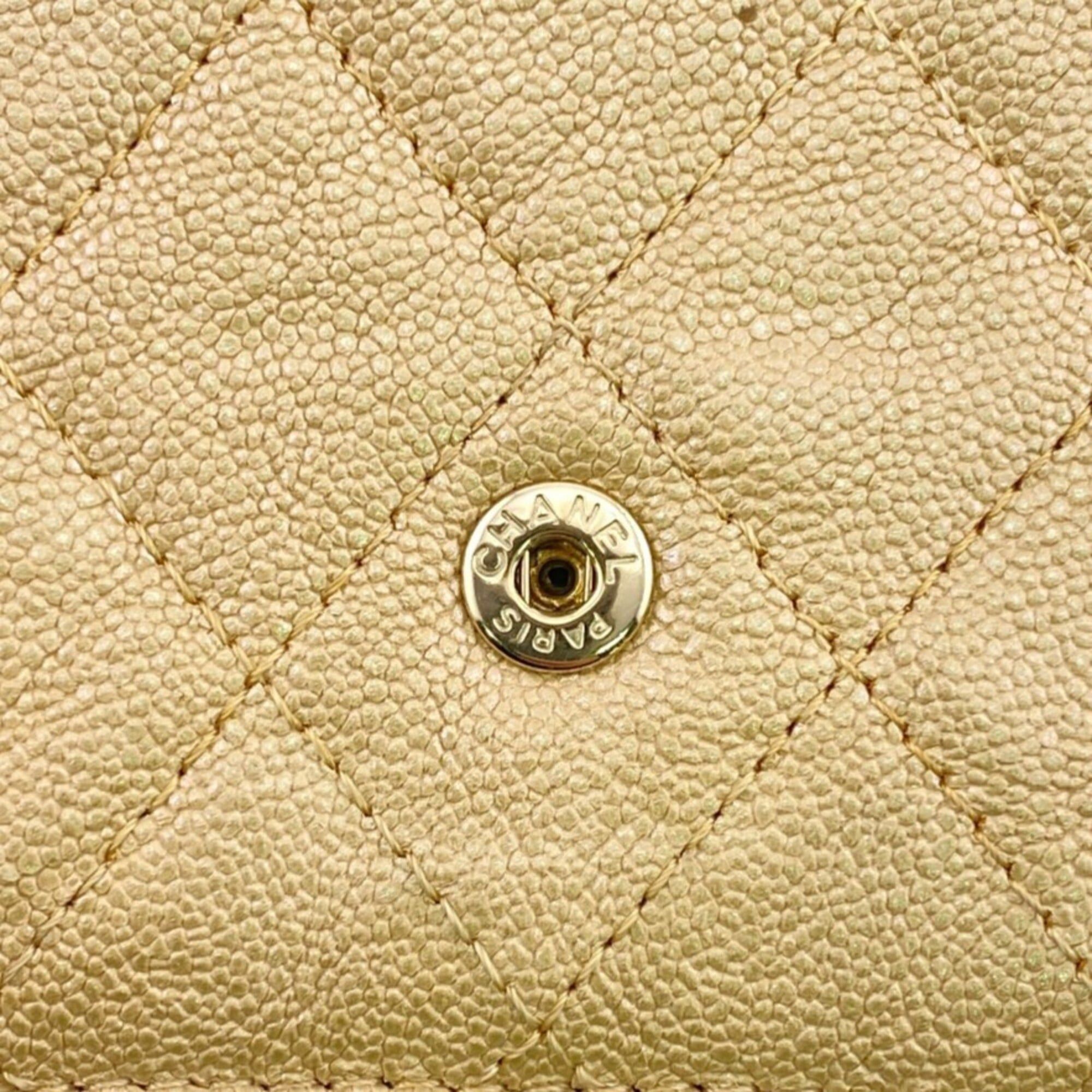 Chanel CHANEL Compact Wallet Matelassé Caviar Leather Tri-fold Beige Size ONE SIZE - 6 Thumbnail