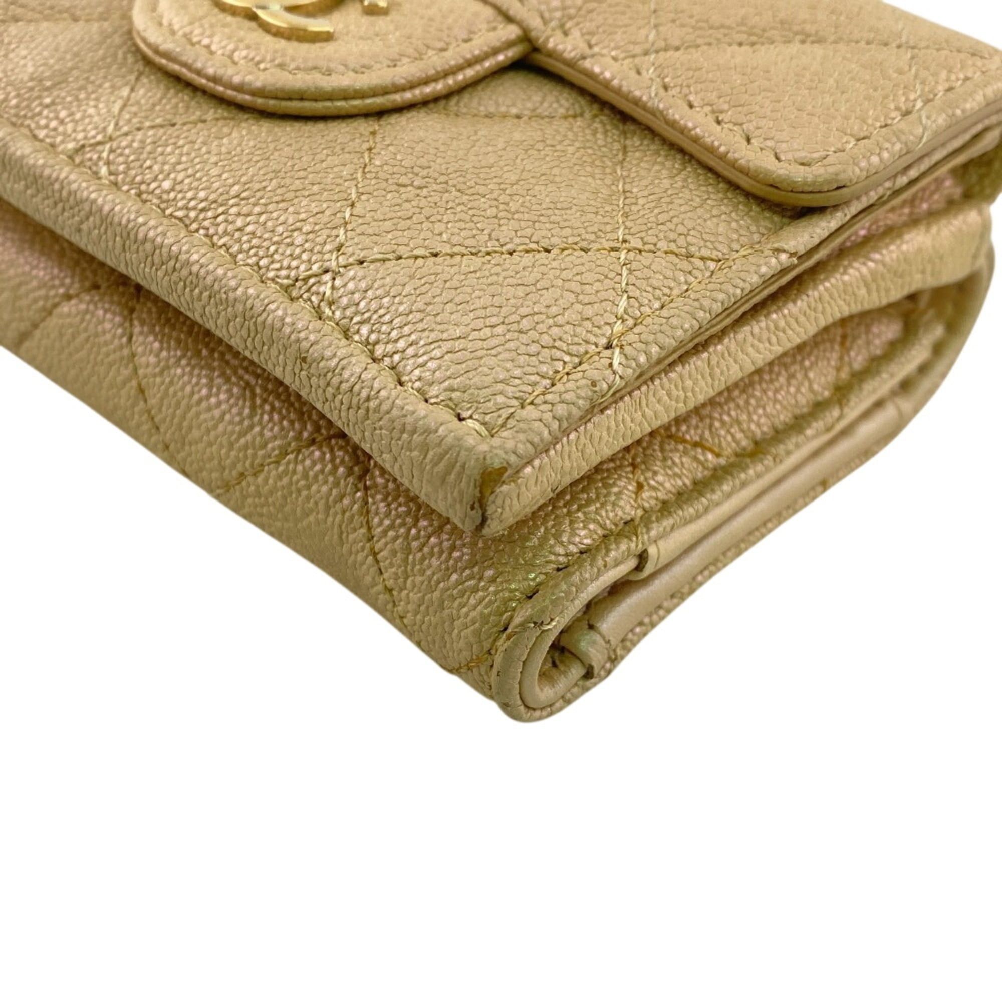 Chanel CHANEL Compact Wallet Matelassé Caviar Leather Tri-fold Beige Size ONE SIZE - 4 Thumbnail