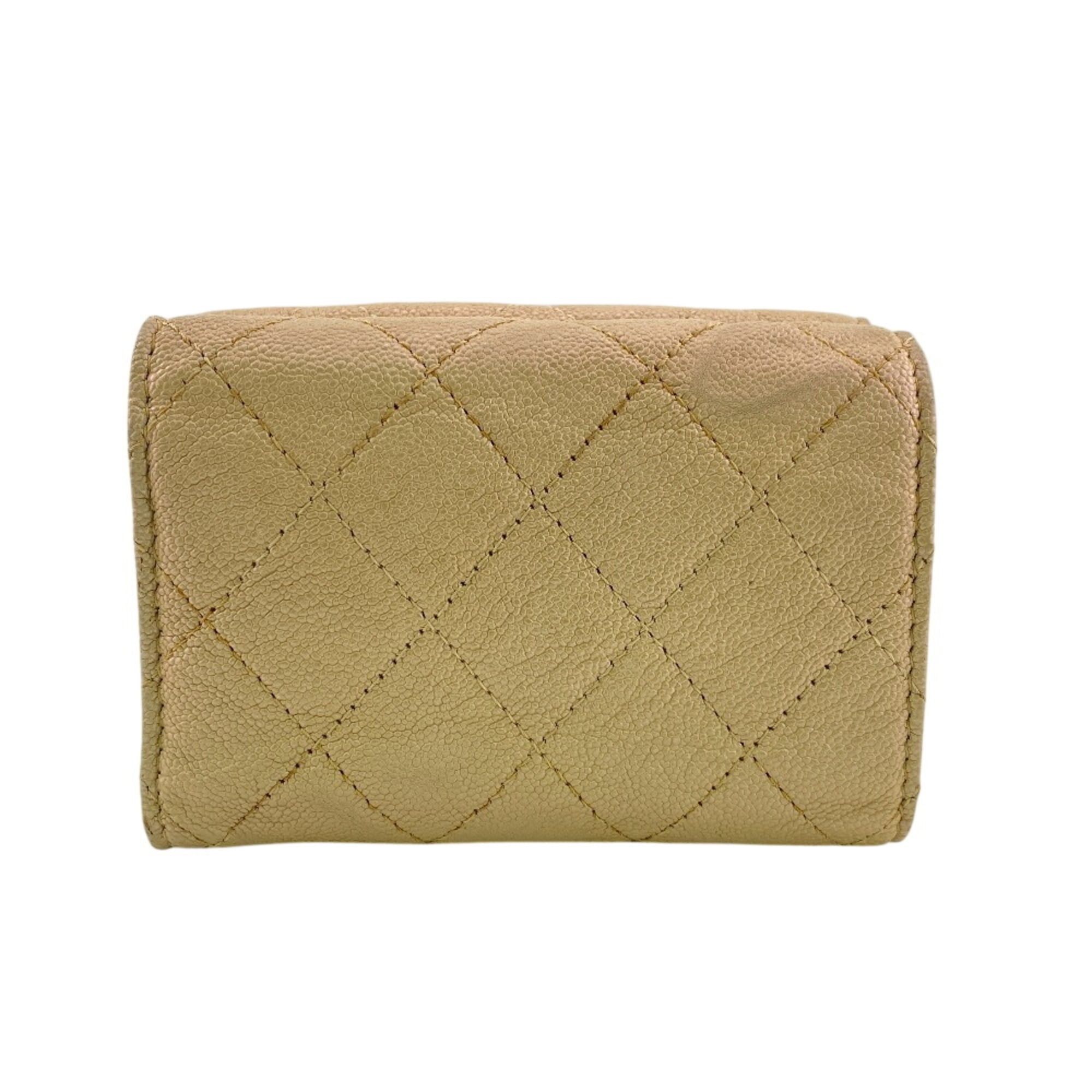 Chanel CHANEL Compact Wallet Matelassé Caviar Leather Tri-fold Beige Size ONE SIZE - 2 Thumbnail