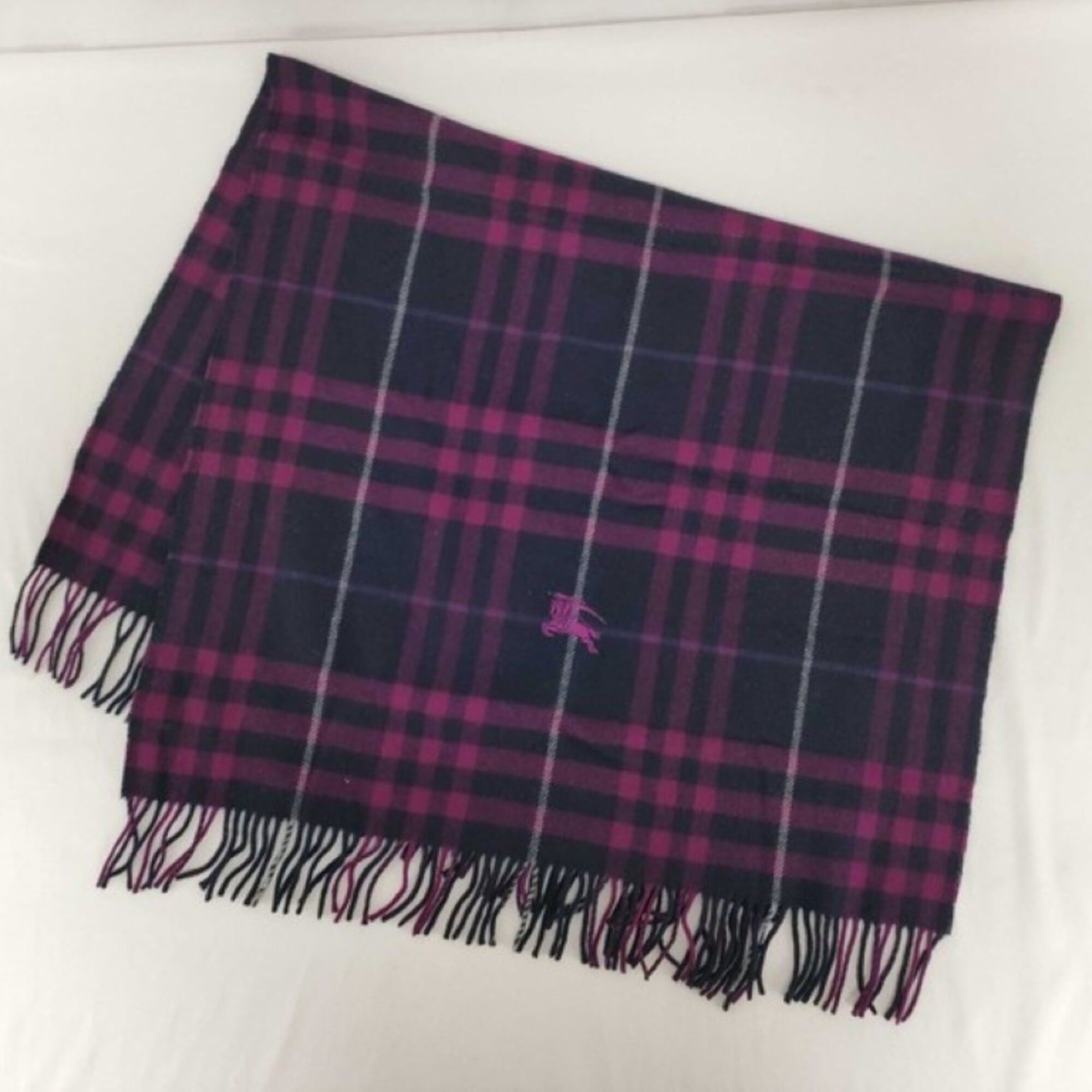 Burberry Burberry Scarf/Stole, Purple Wool, Men's/Women's, Checkered Pattern Size ONE SIZE - 2 Thumbnail