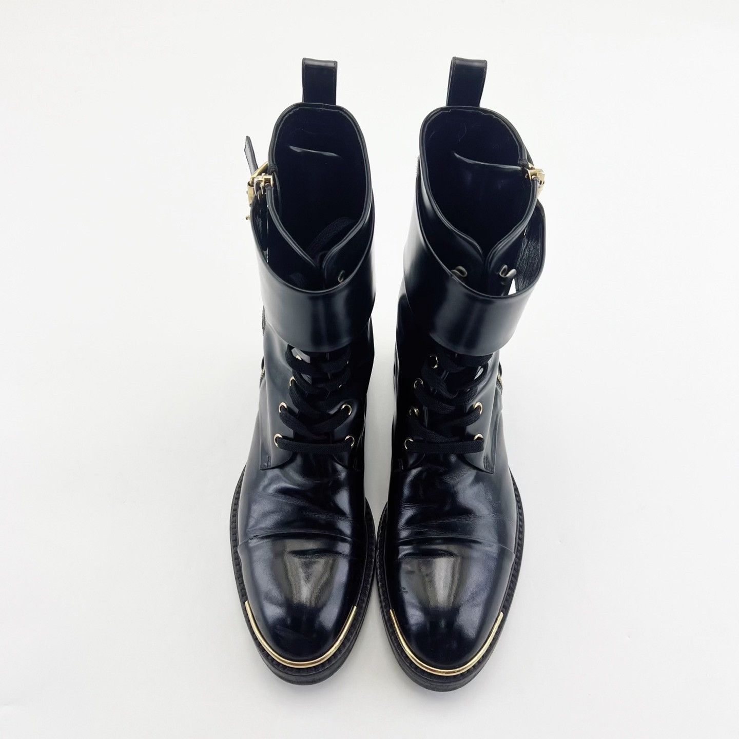 Louis Vuitton Louis Vuitton Black Leather Lace-Up Zip Boots Size US 6 / IT 36 - 2 Thumbnail