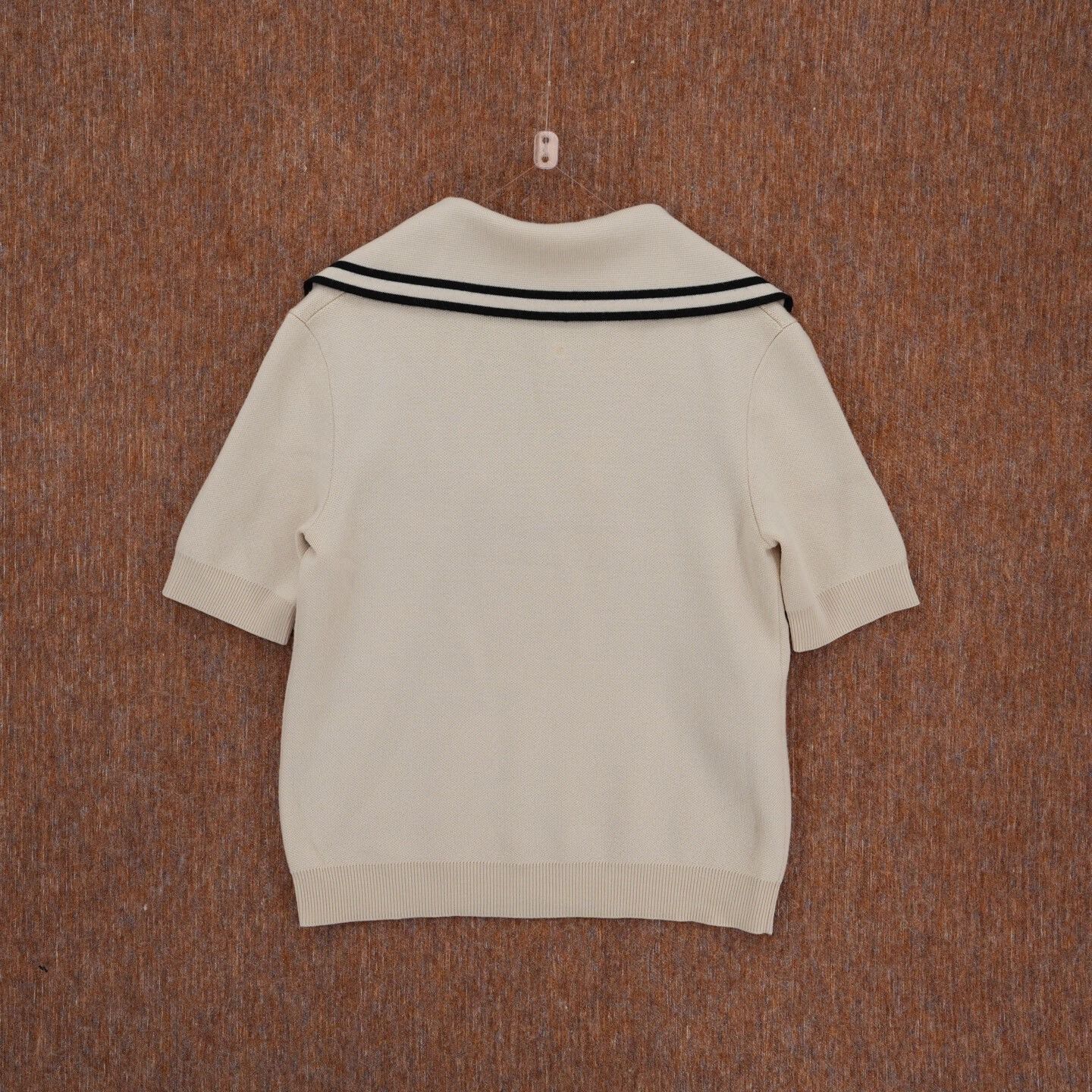 Gucci Gucci Beige Navy Collar Short-Sleeve Knit Size S / US 4 / IT 40 - 2 Thumbnail