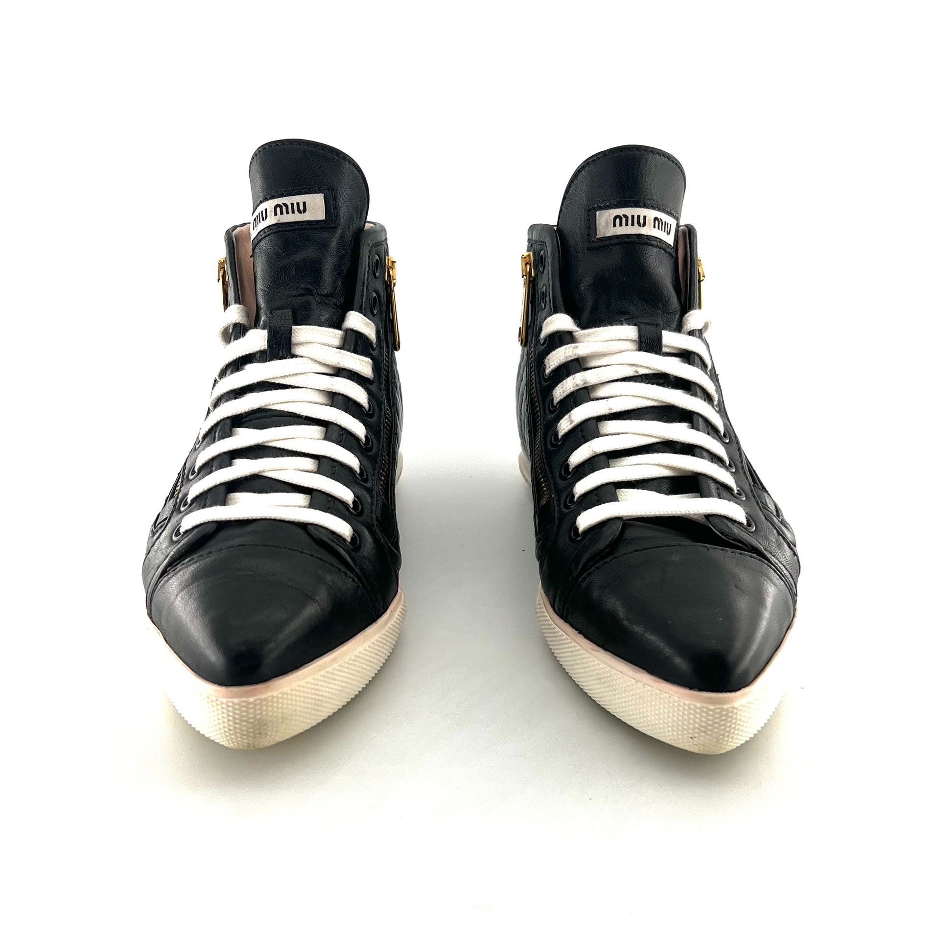 Miu Miu Miu Miu Pointy Toe Platform Zip High-Top Sneakers Size US 6 / IT 36 - 2 Thumbnail