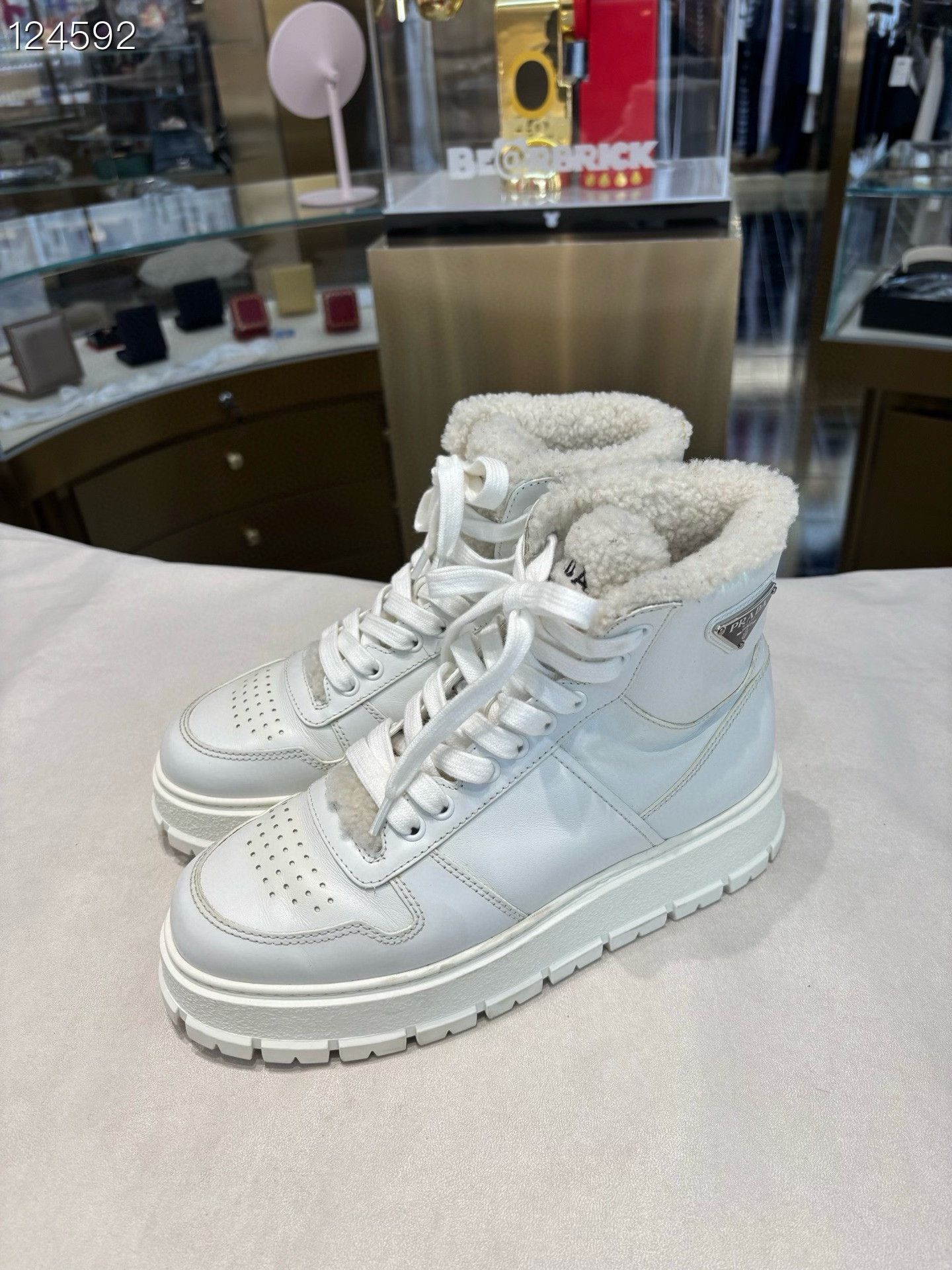 Prada Prada High-Top Logo Fur Women's Sneakers Size US 7 / IT 37 - 3 Thumbnail