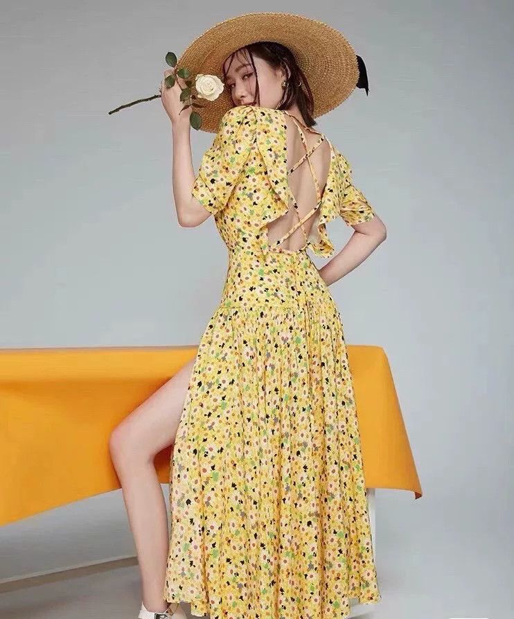 Miu Miu Miu Miu Yellow Floral Bubble Sleeve Dress Size M / US 6-8 / IT 42-44 - 2 Thumbnail