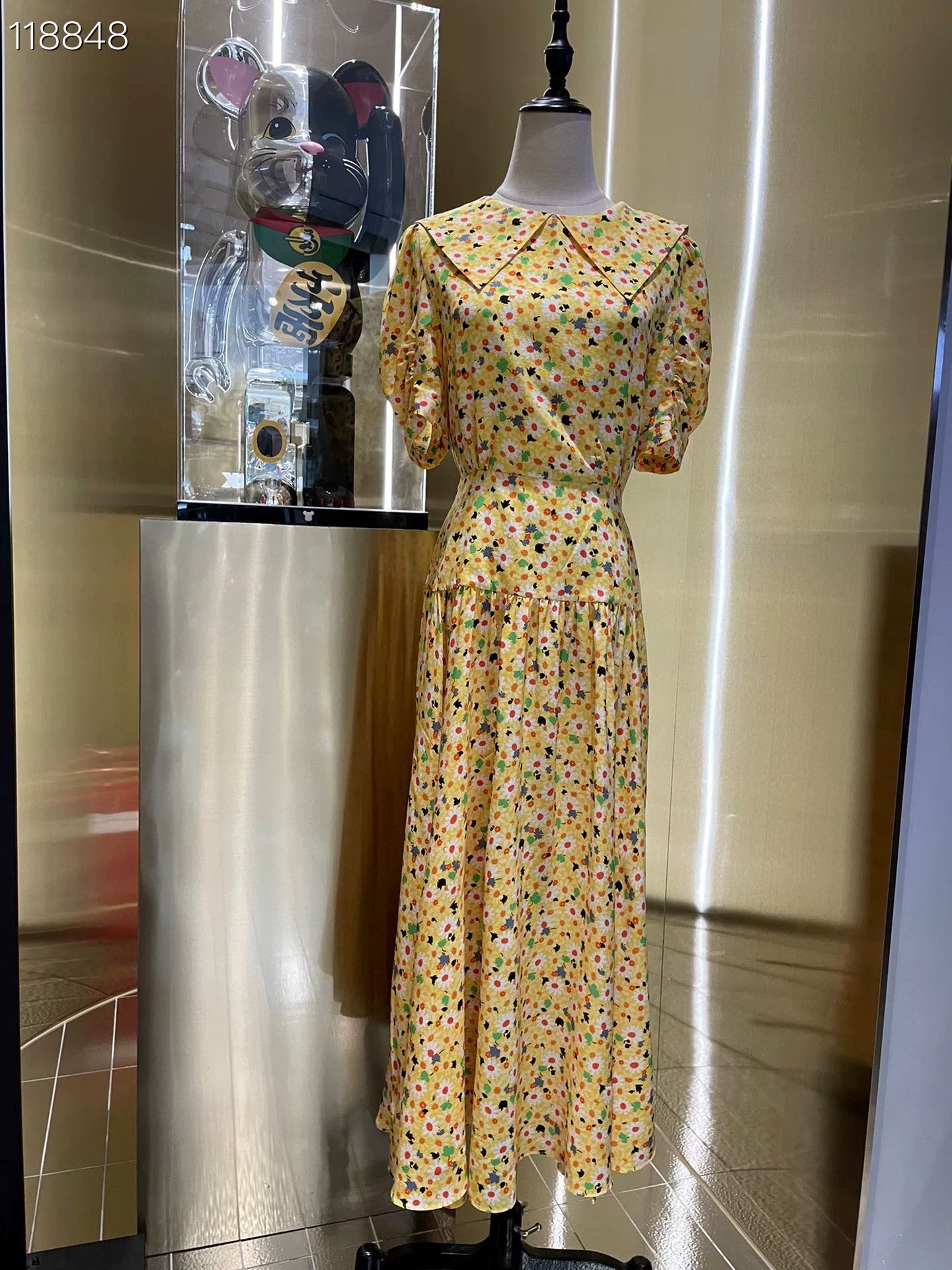 Miu Miu Miu Miu Yellow Floral Bubble Sleeve Dress Size M / US 6-8 / IT 42-44 - 3 Thumbnail
