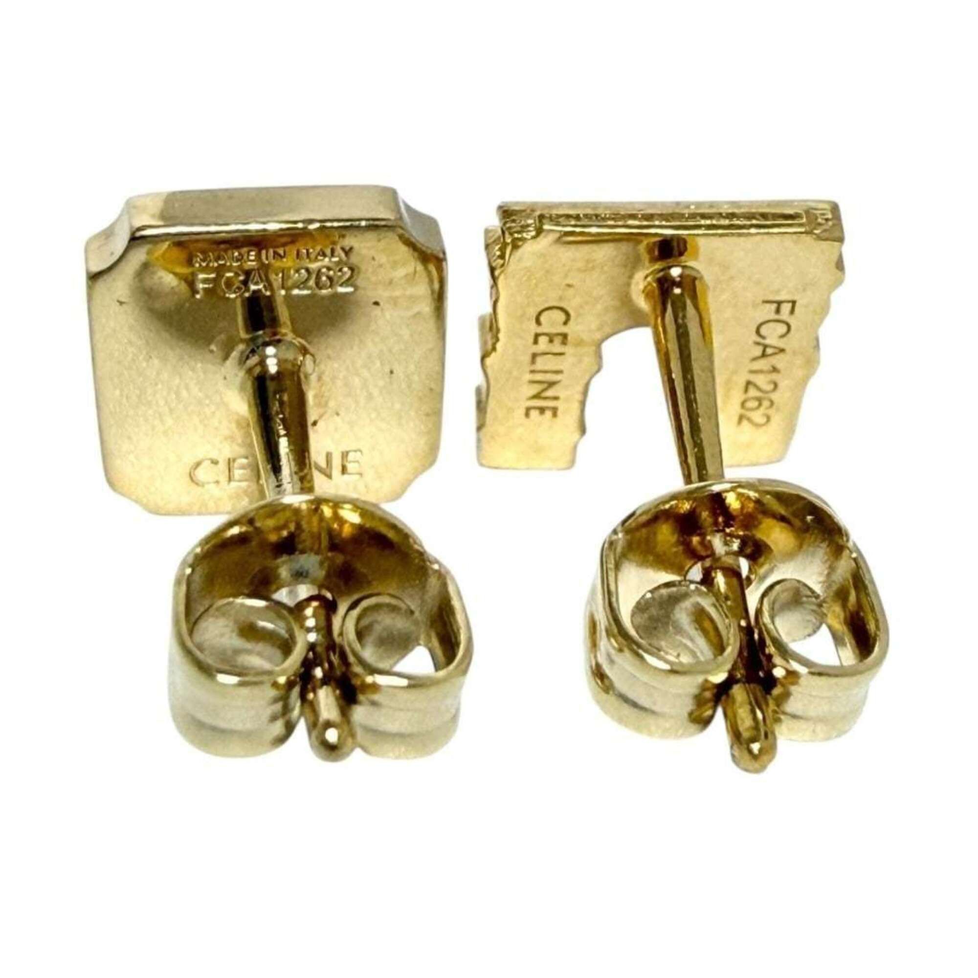 Celine Celine Women's Asymmetrical Stud Earrings, Triomphe, Aftermarket Backs Size ONE SIZE - 2 Thumbnail