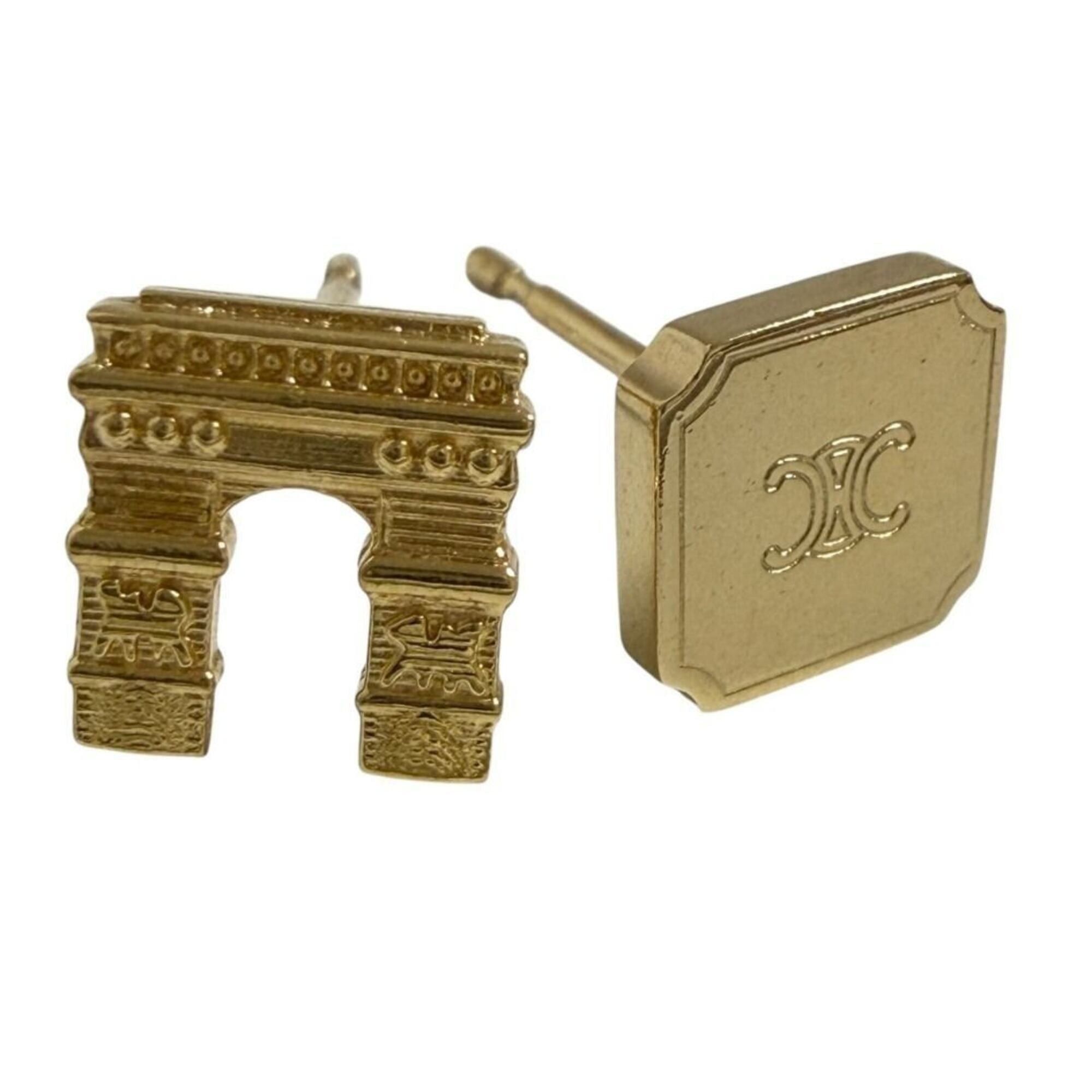Celine Celine Women's Asymmetrical Stud Earrings, Triomphe, Aftermarket Backs Size ONE SIZE - 3 Thumbnail