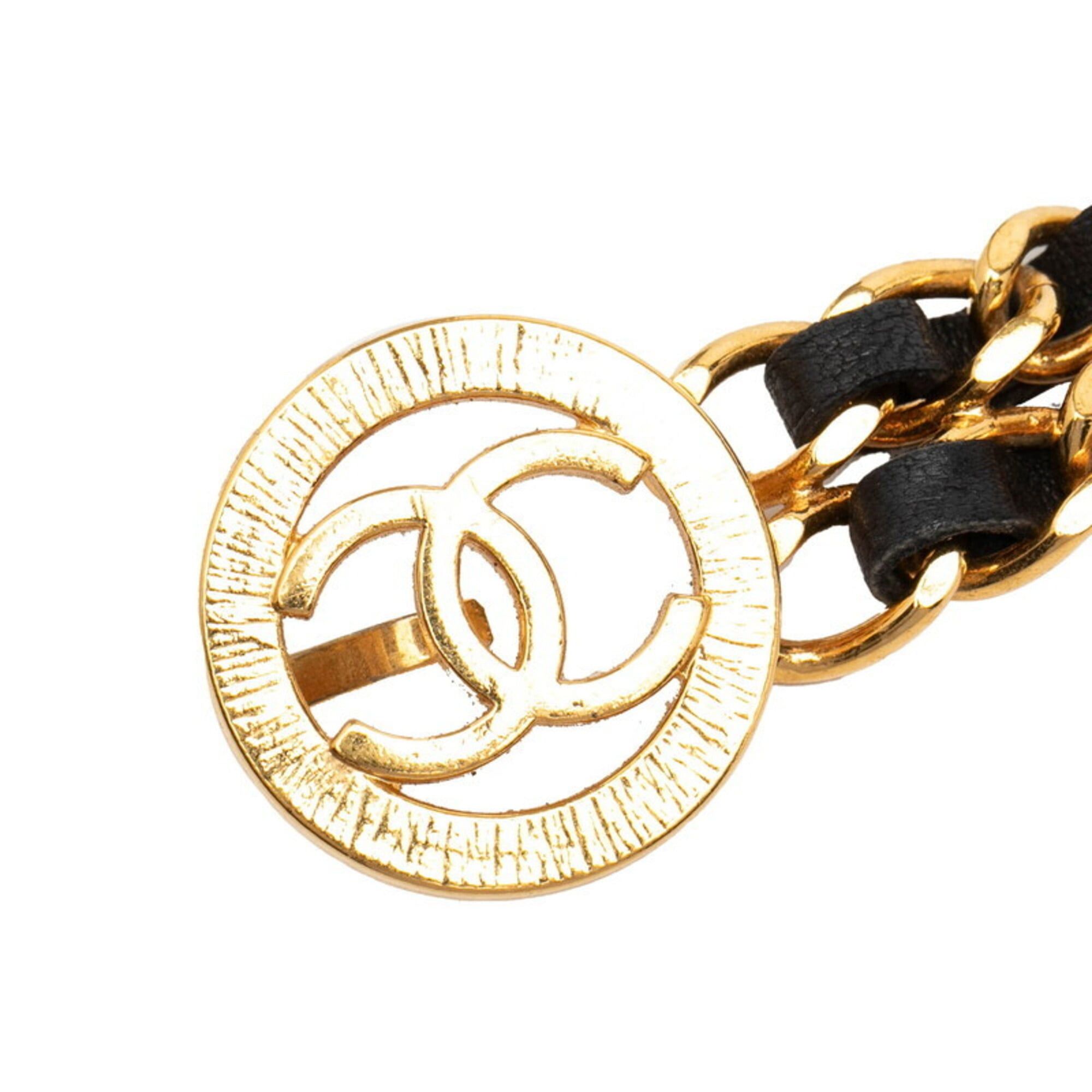 Chanel Chanel Coco Mark Chain Belt, Double Strand, Gold and Black Plated Leather, Women's CHANEL Size ONE SIZE - 2 Thumbnail
