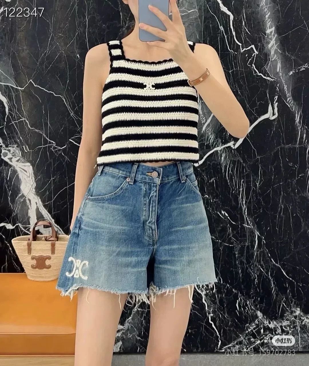 Celine Celine Blue Triomphe Embroidered Denim Shorts Size 26" / US 2 / IT 38 - 6 Thumbnail