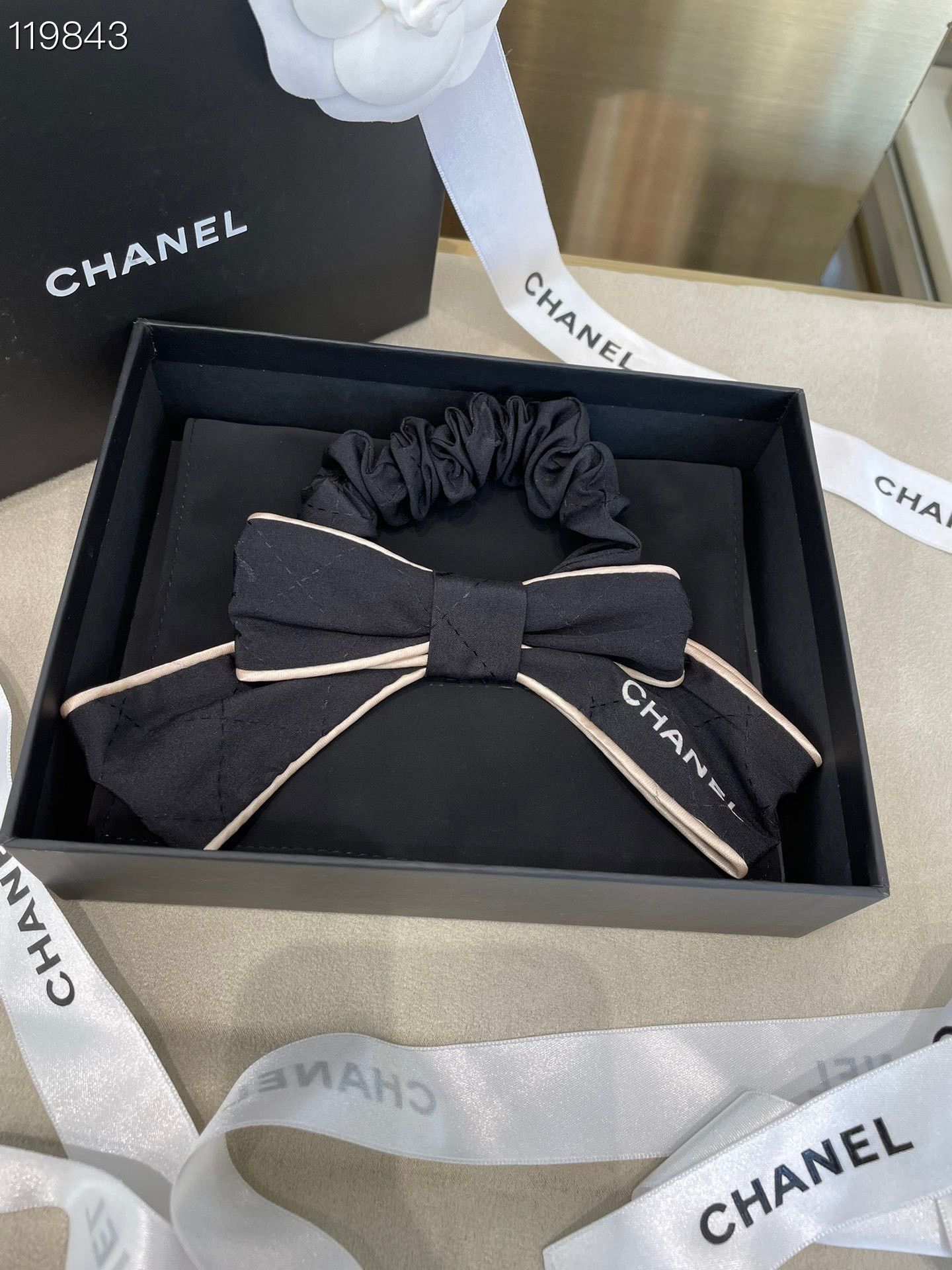 Chanel Chanel Black Bow Double C Hair Tie Size ONE SIZE - 2 Thumbnail