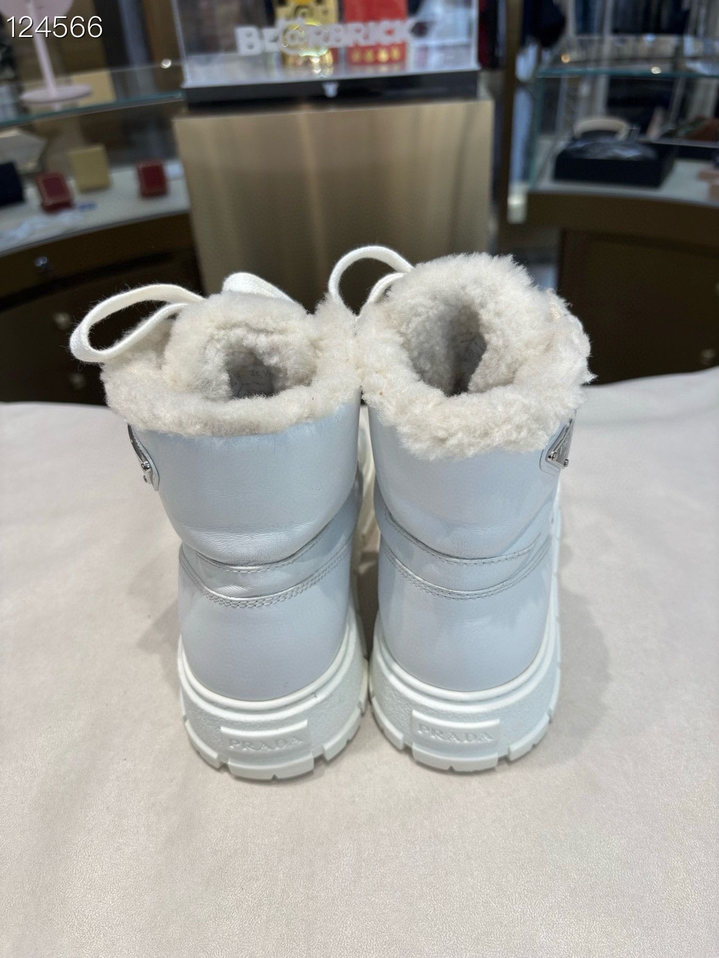 Prada Prada White High-Top Logo Fur Sneakers Size US 5.5 / IT 35.5 - 4 Thumbnail