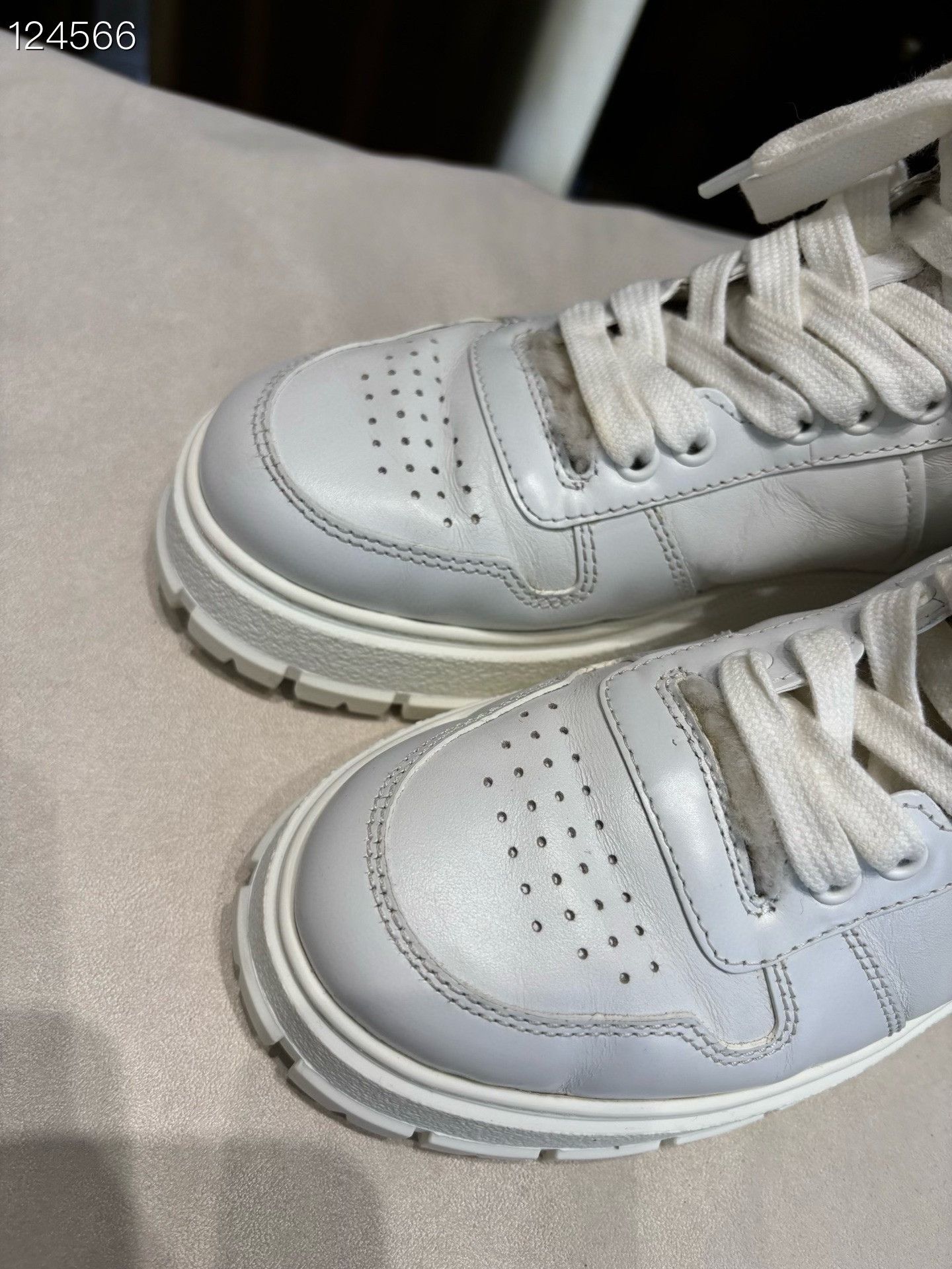 Prada Prada White High-Top Logo Fur Sneakers Size US 5.5 / IT 35.5 - 3 Thumbnail