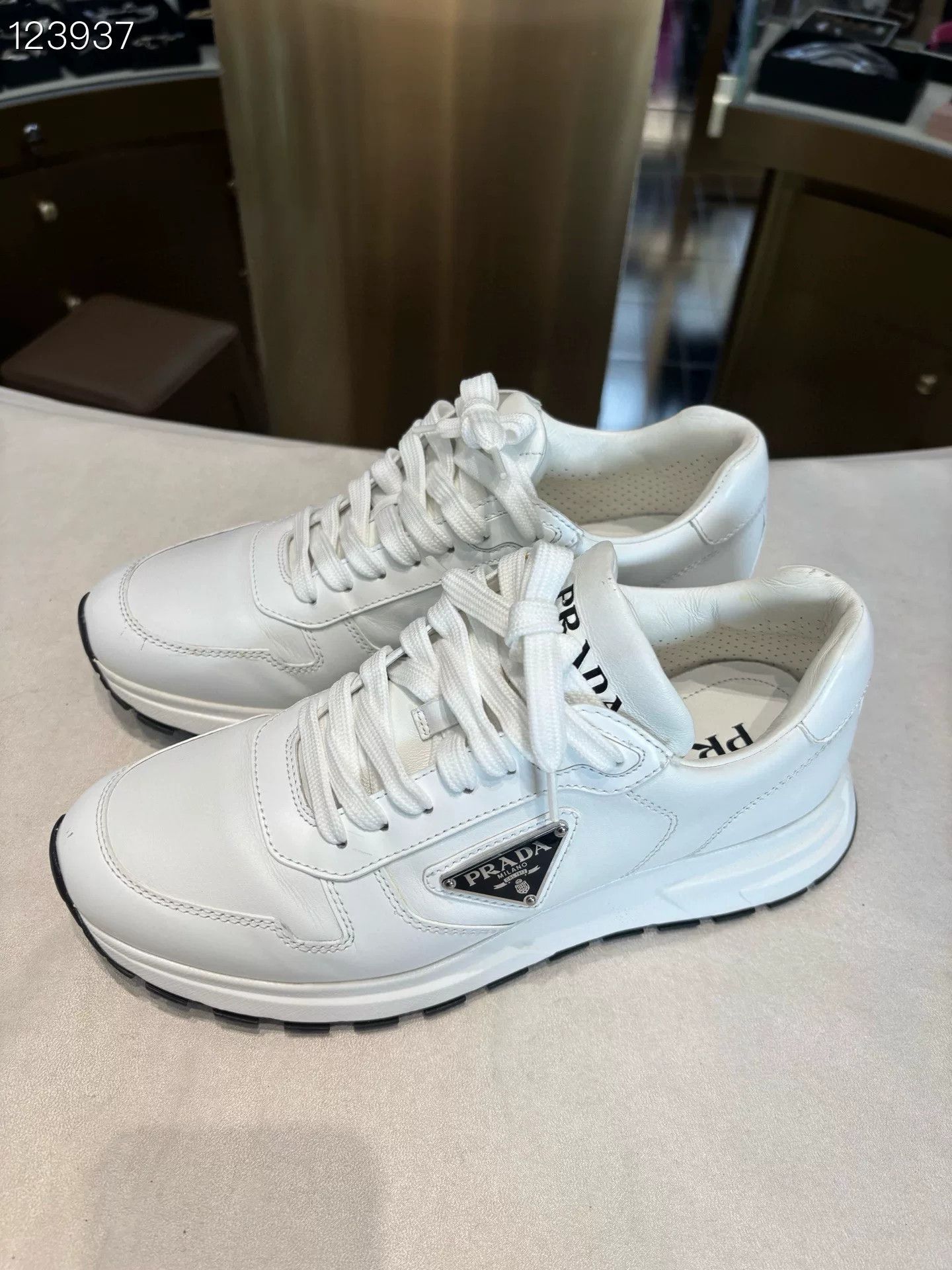 Prada Prada Triangle Logo Leather White Sneakers Size US 8.5 / IT 38.5 - 2 Thumbnail