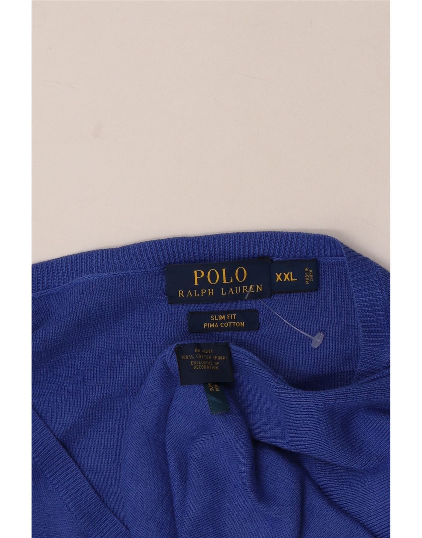 Polo Ralph Lauren Mens Slim Fit V-Neck Jumper Sweater 2XL Blue Cotton Size US XXL / EU 58 / 5 - 3 Thumbnail