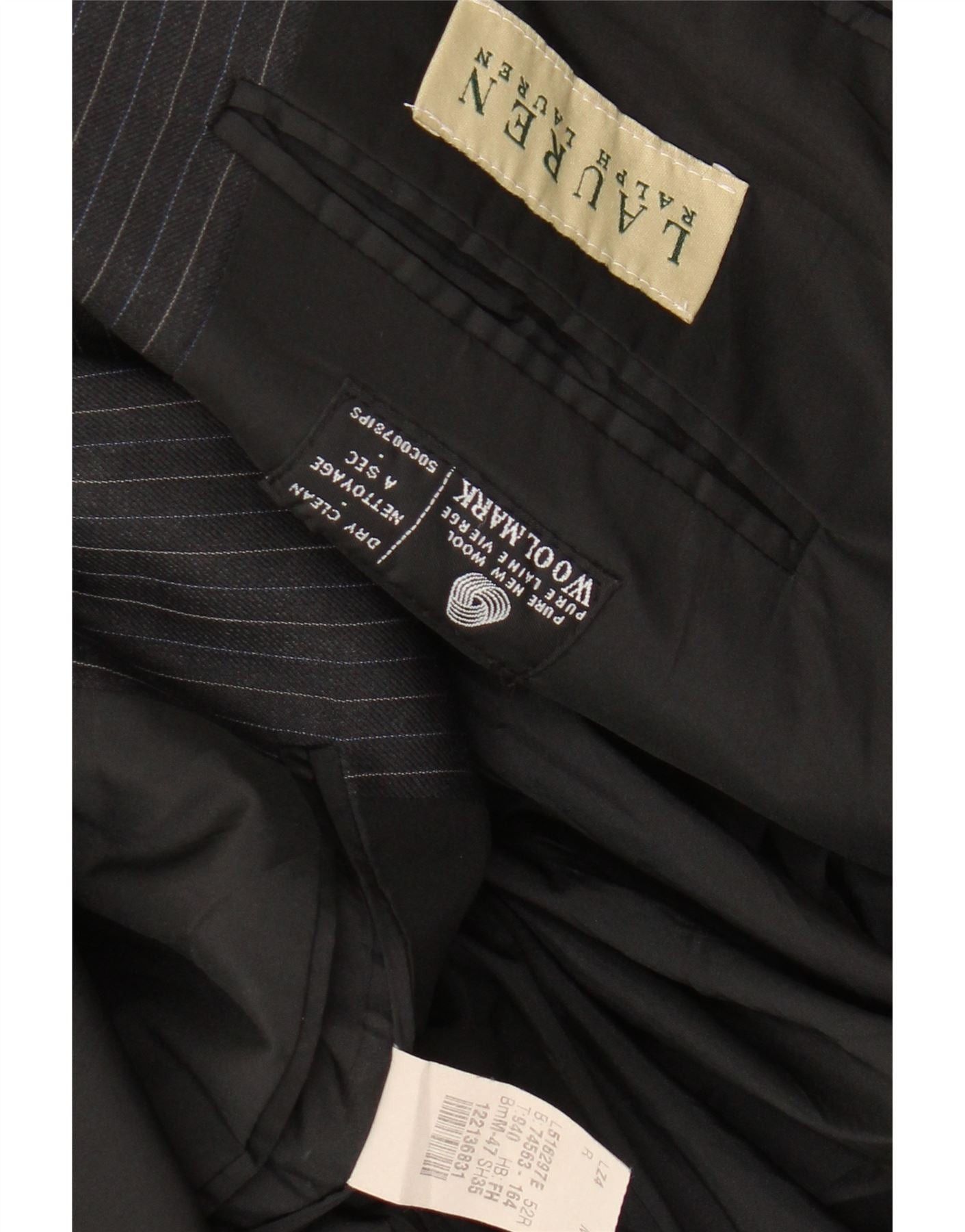 Ralph Lauren Mens 2 Button Blazer Jacket UK 42 XL Black Pinstripe Wool Size US XL / EU 56 / 4 - 3 Thumbnail